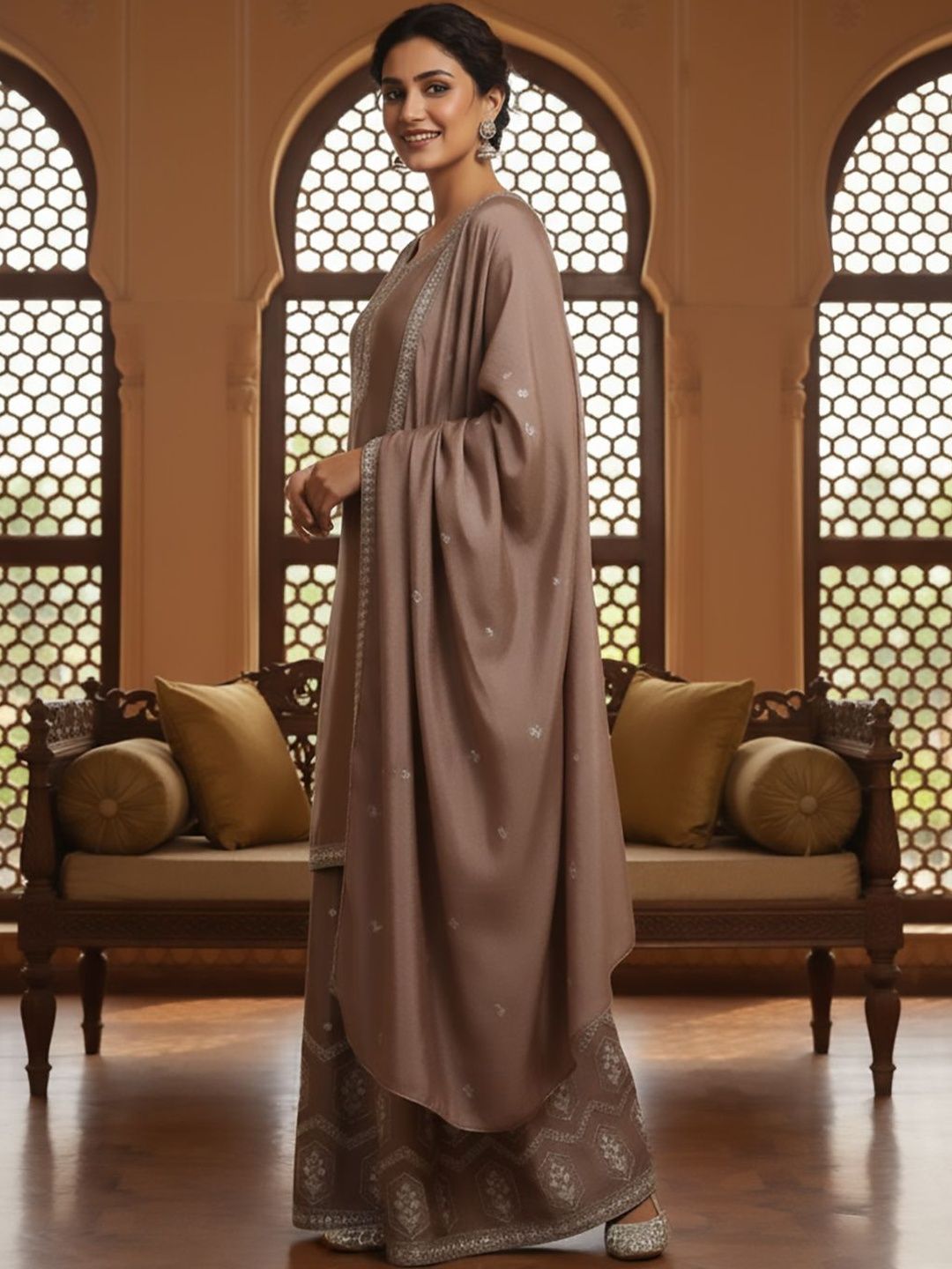 Dhiyona HOP Embroidered Round Neck Kurta & Sharara with Dupatta Set