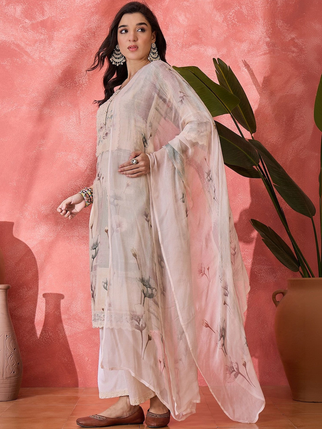 Embroidered Pure Cotton Round Neck Kurta & Trousers Kurta Set