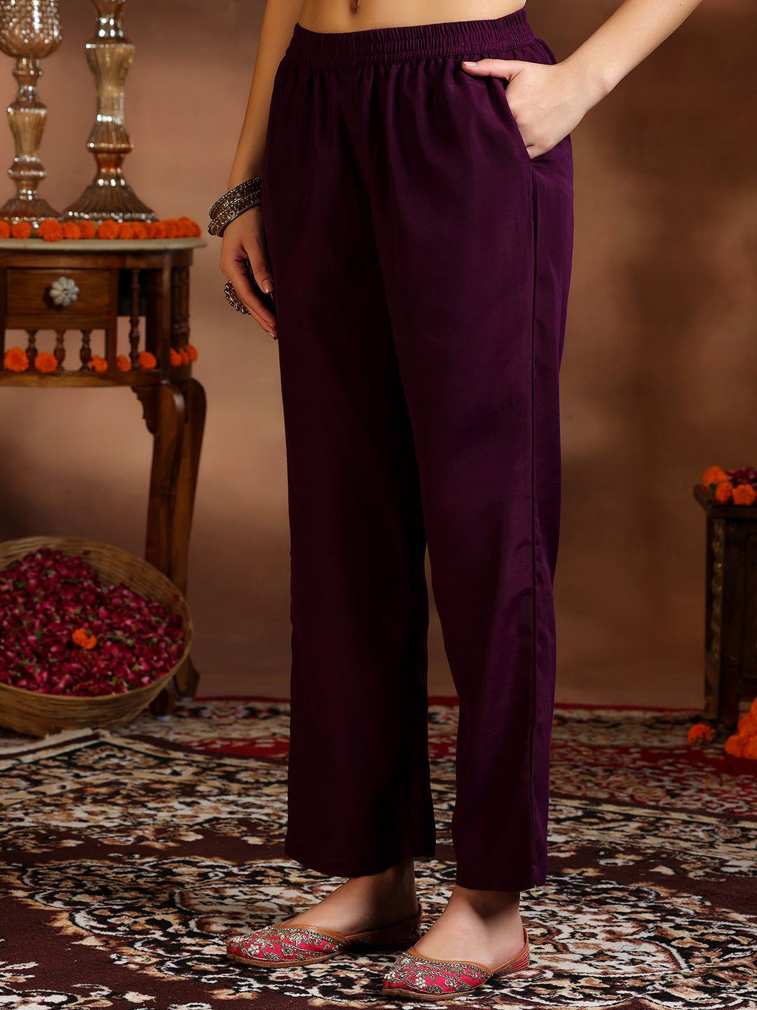 Ethnic Motifs Embroidered V-Neck Straight Thread Work Kurta With Trousers & Dupatta