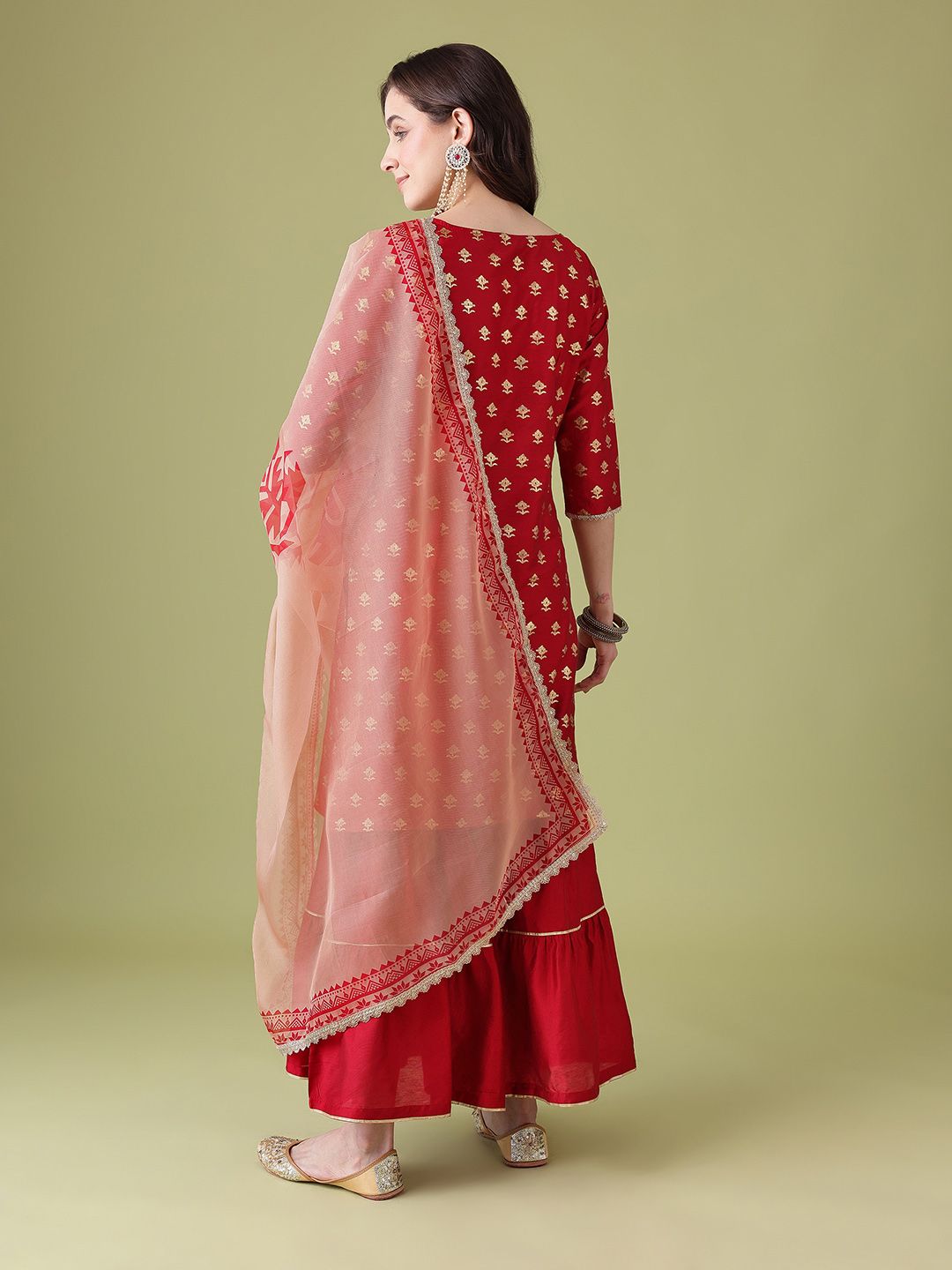 Dhiyona AN Floral Foil Printed Gotta Patti Detail Kurta with Sharara & Dupatta