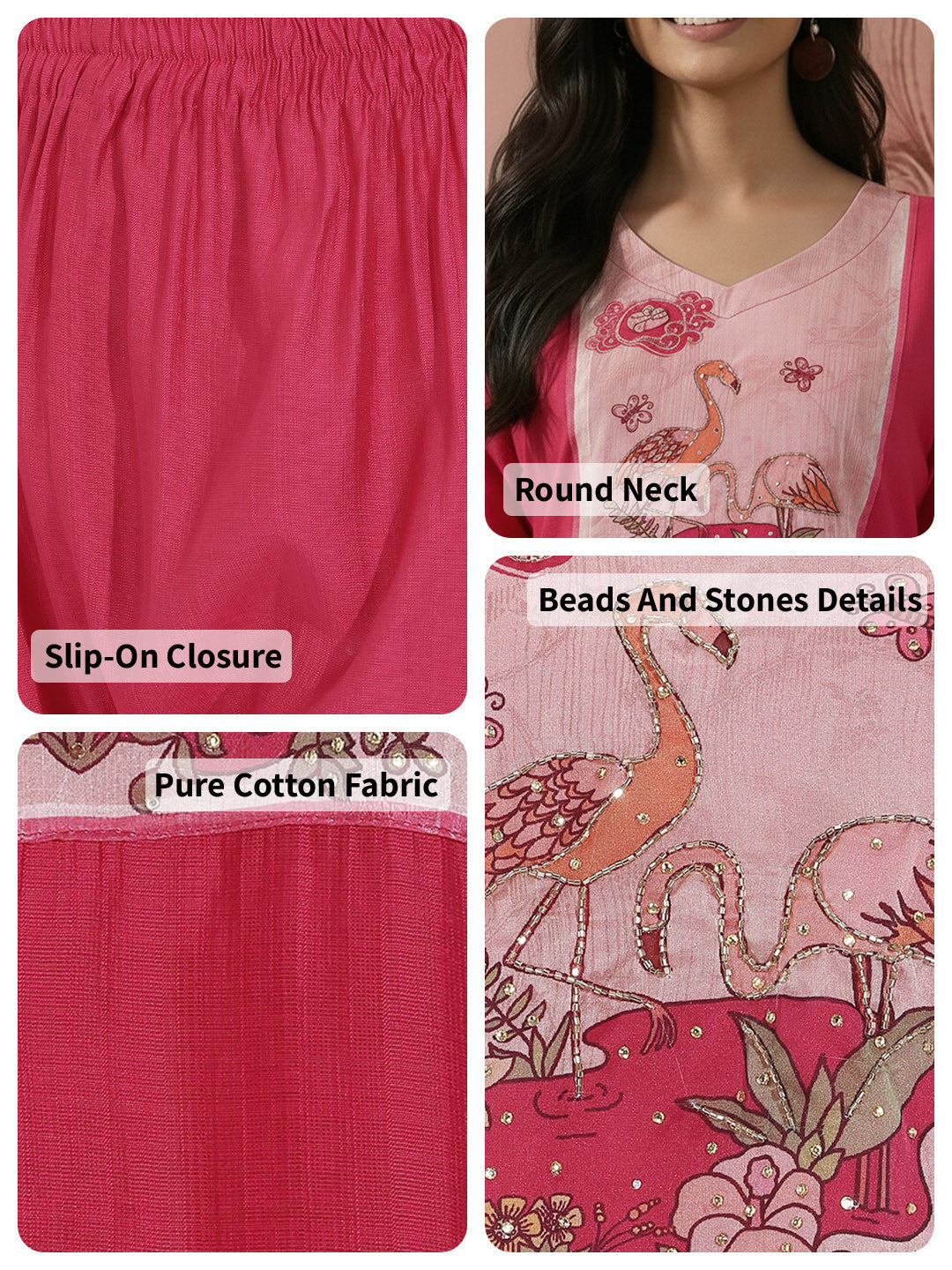 Beads & Stones Embroidered Regular Pure Cotton Kurta with Trouser & Dupatta