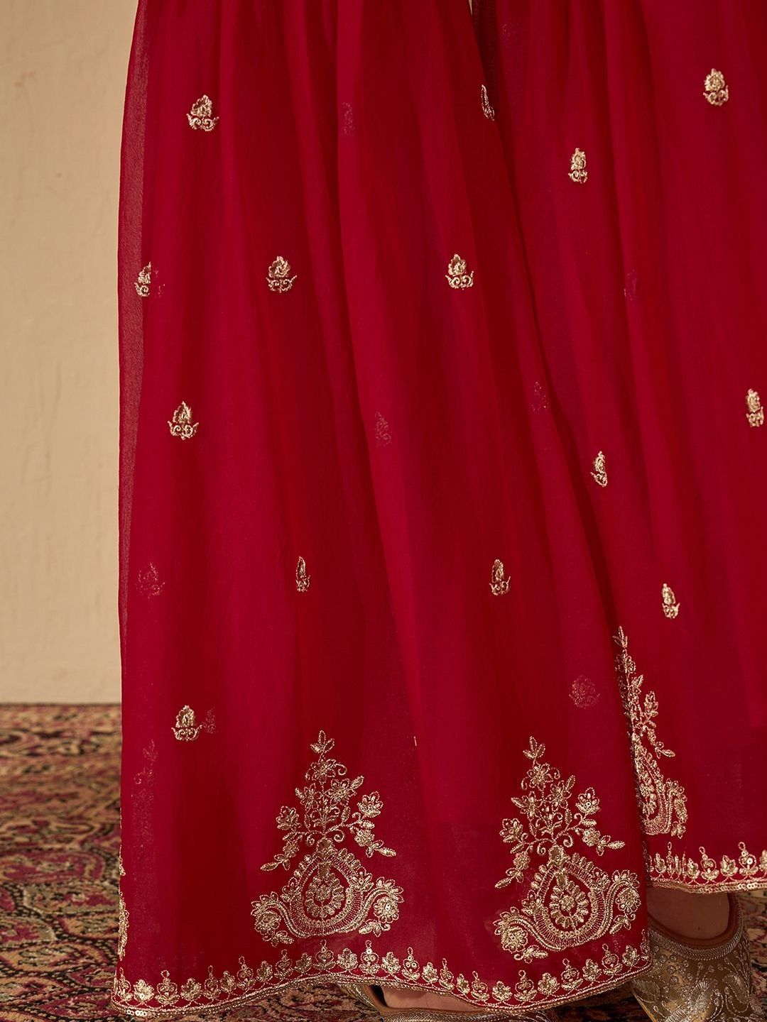 Dhiyona SN Floral Embroidered Thread Work Straight Kurta With Sharara & Dupatta