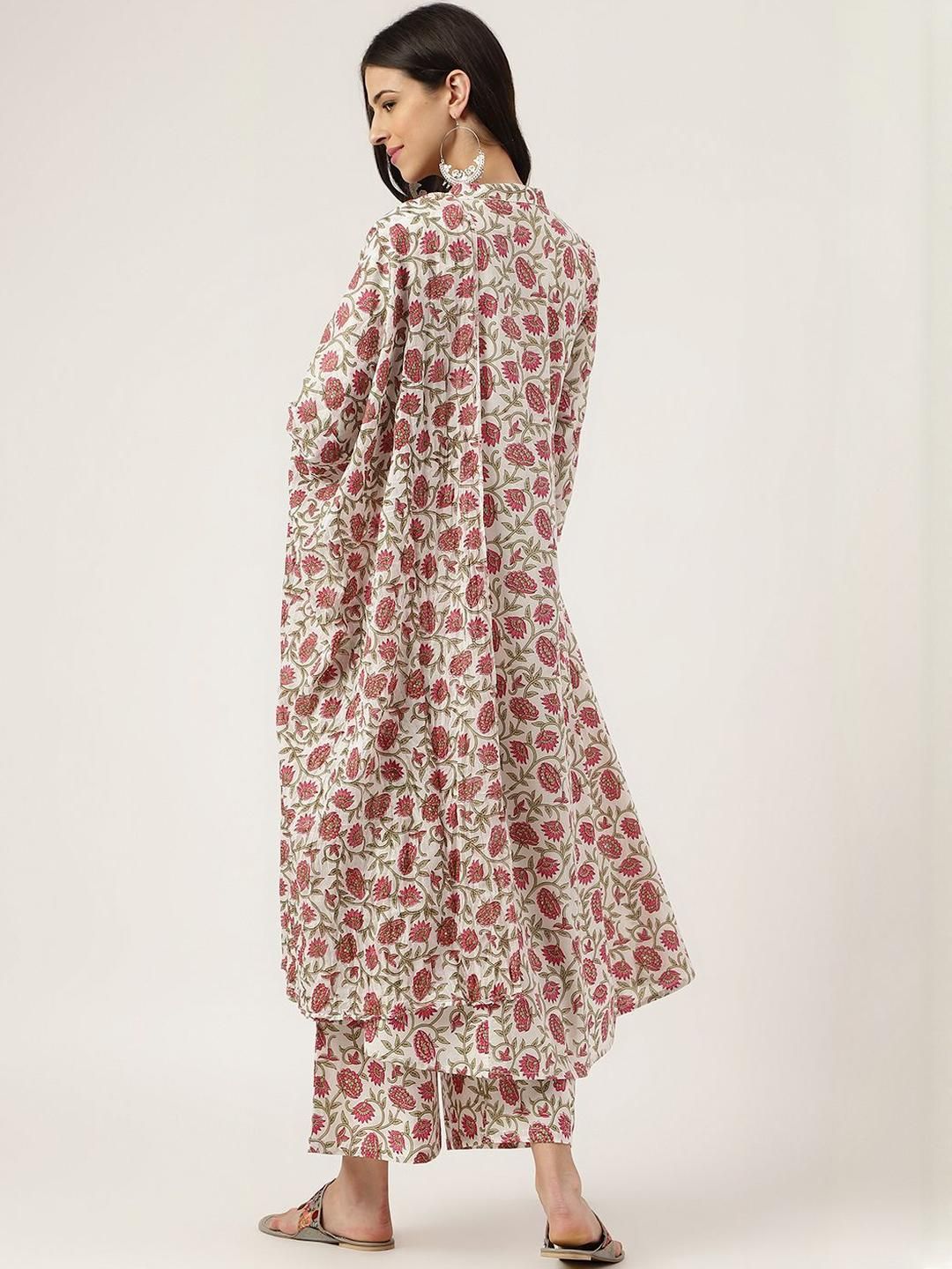 Dhiyona KL Women Floral Printed Regular Pure Cotton Kurta with Palazzos & With Dupatta