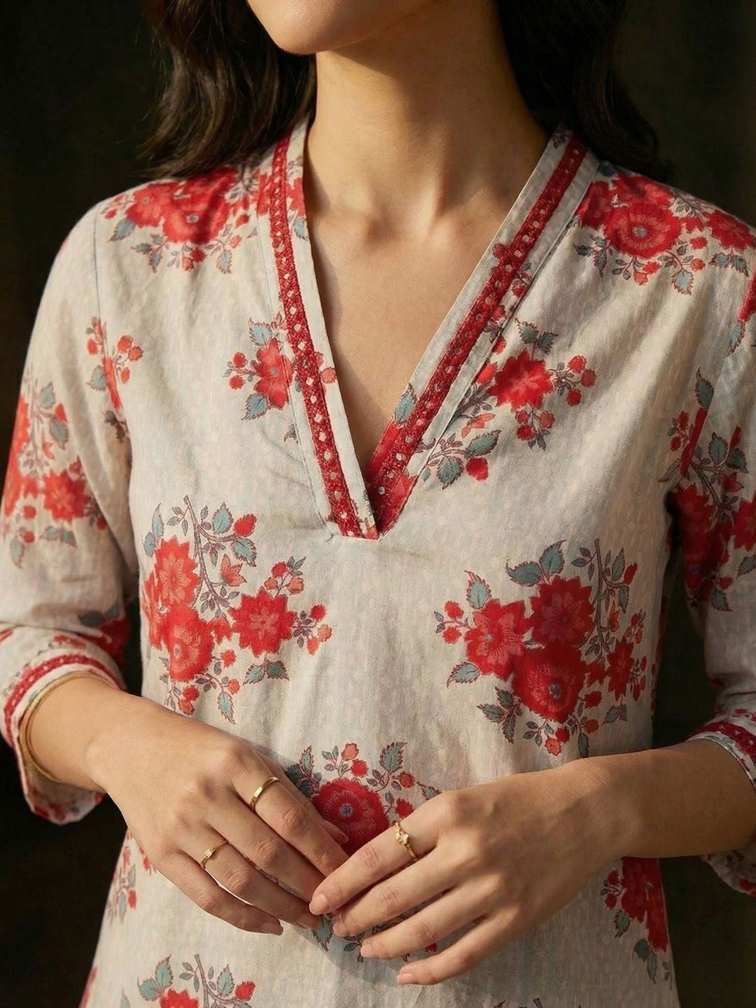Women Floral Printed Regular Pure Cotton Kurta with Trousers
