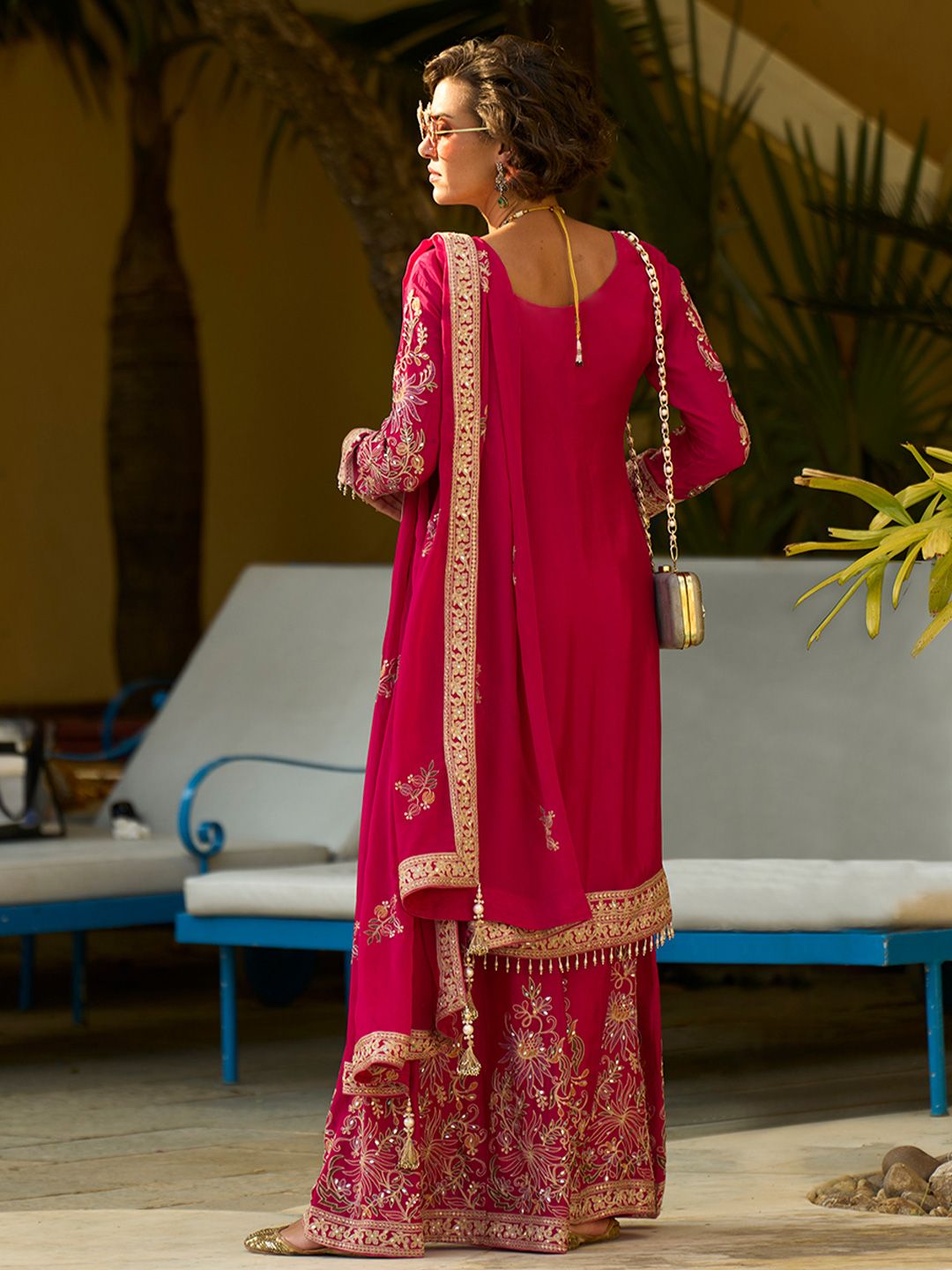 Dhiyona HOP Floral Embroidered Chinon Chiffon Kurta With Sharara & Dupatta