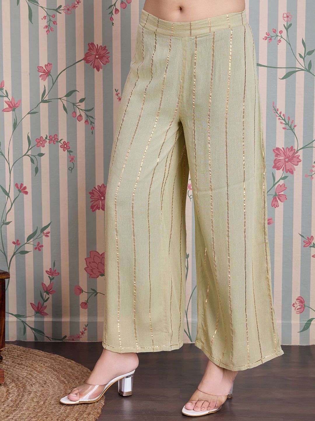 Dhiyona OD Striped Straight Kurta with Palazzos & With Dupatta