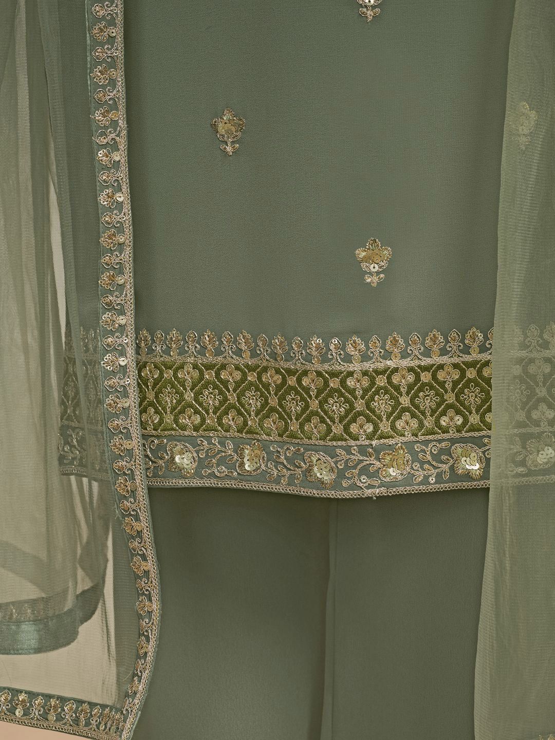 Dhiyona IN Women Floral Yoke Design Regular Sequinned Kurta with Palazzos & With Dupatta