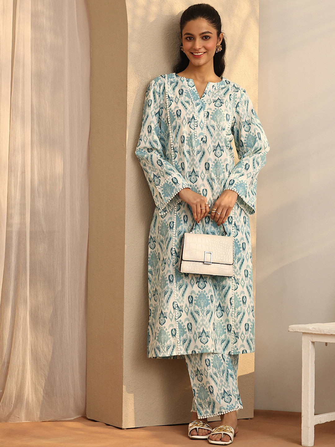 Women Ethnic Motifs Printed Regular Thread Work Kurta with Palazzos
