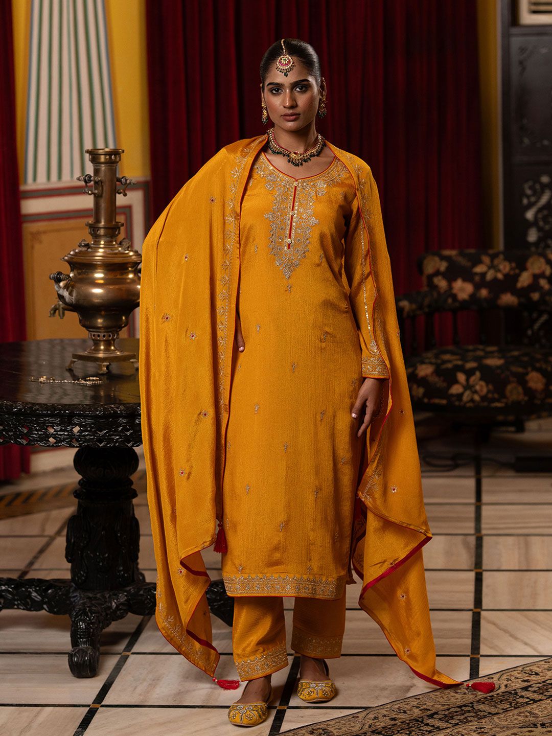Dhiyona CH Women Ethnic Motifs Embroidered Kurta with Trousers & Dupatta