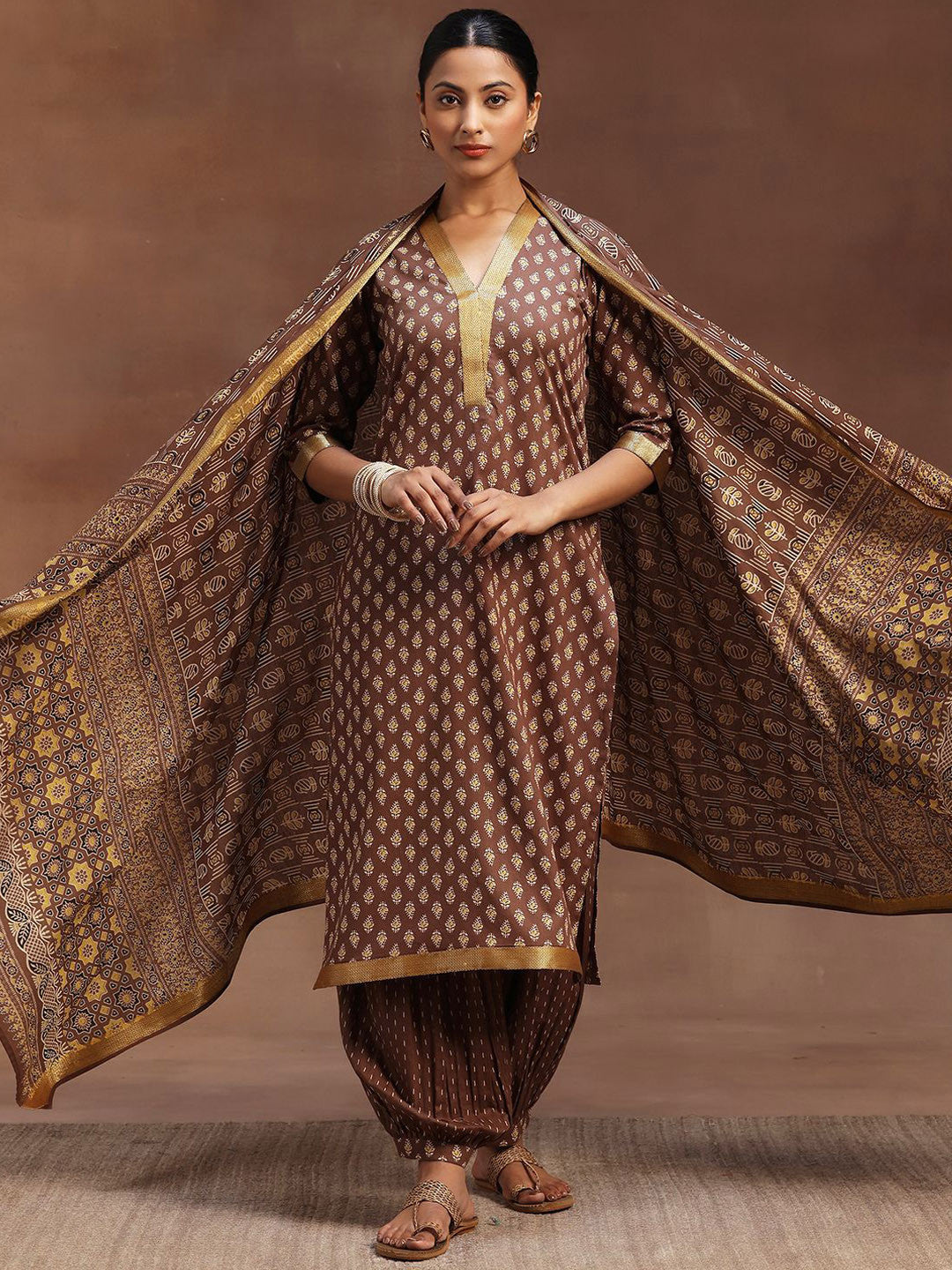 Floral Printed Straight Gotta Patti Pure Cotton Kurta with Salwar & Dupatta
