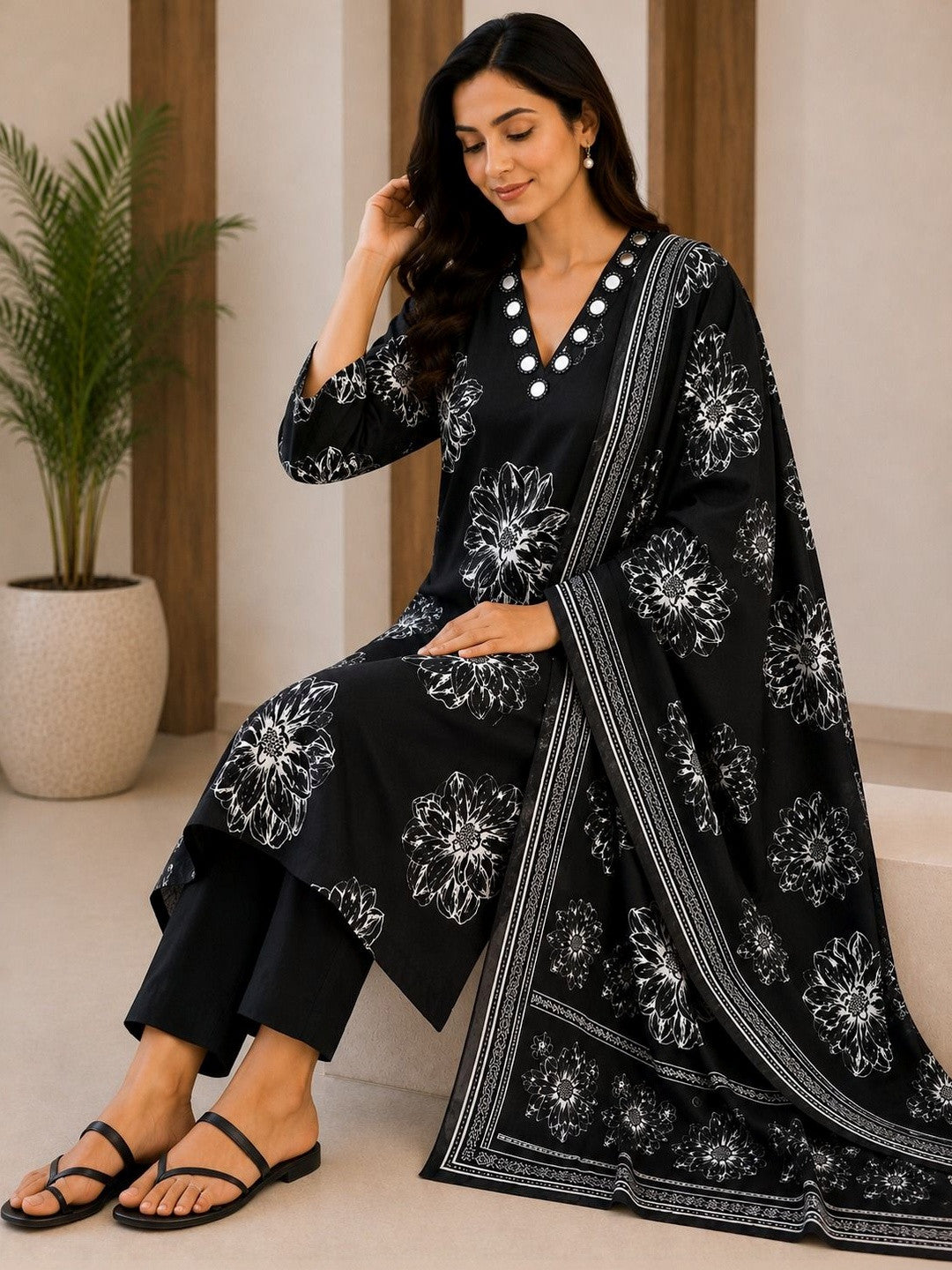 Women Floral Printed Regular Pure Cotton Kurta with Trousers & With Dupatta
