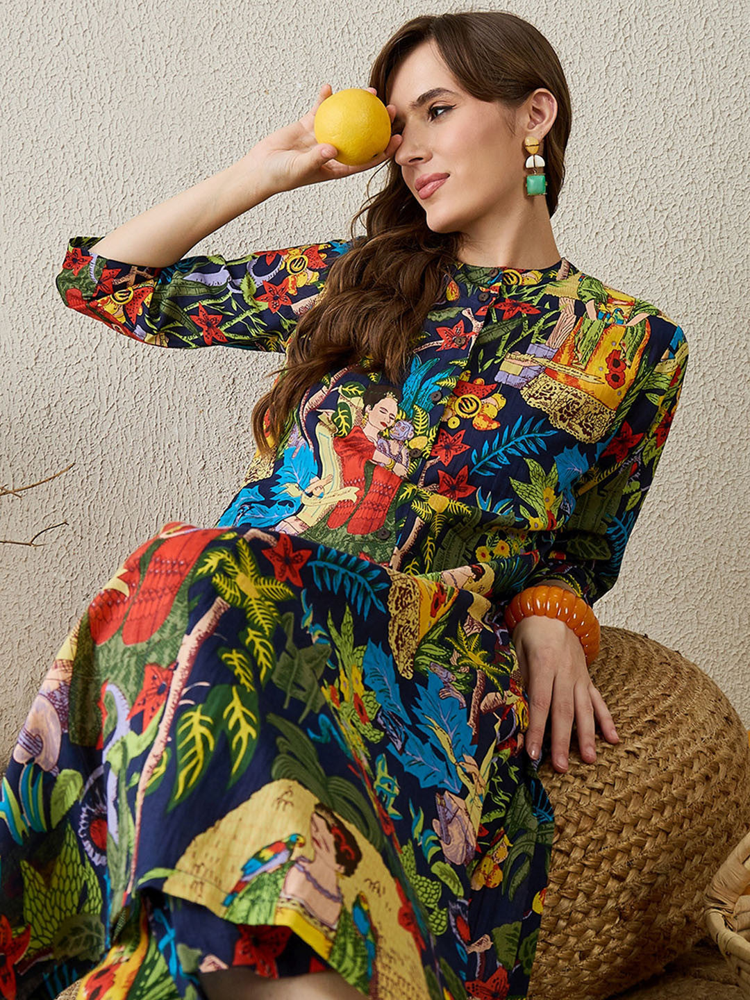 Women Printed Cotton Kurta With Trousers