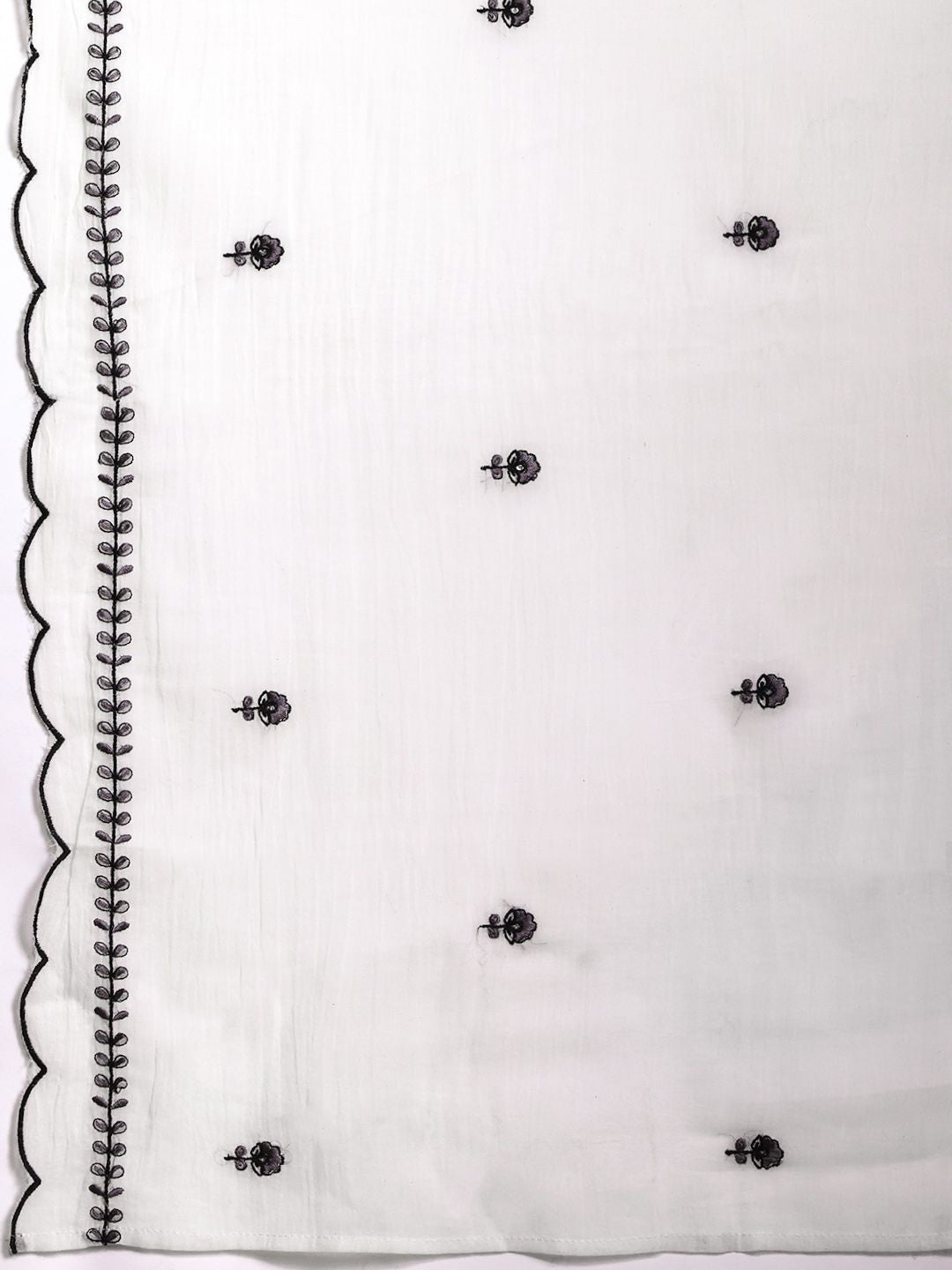 Floral Embroidered Thread Work Pure Cotton Kurta with Trousers & With Dupatta