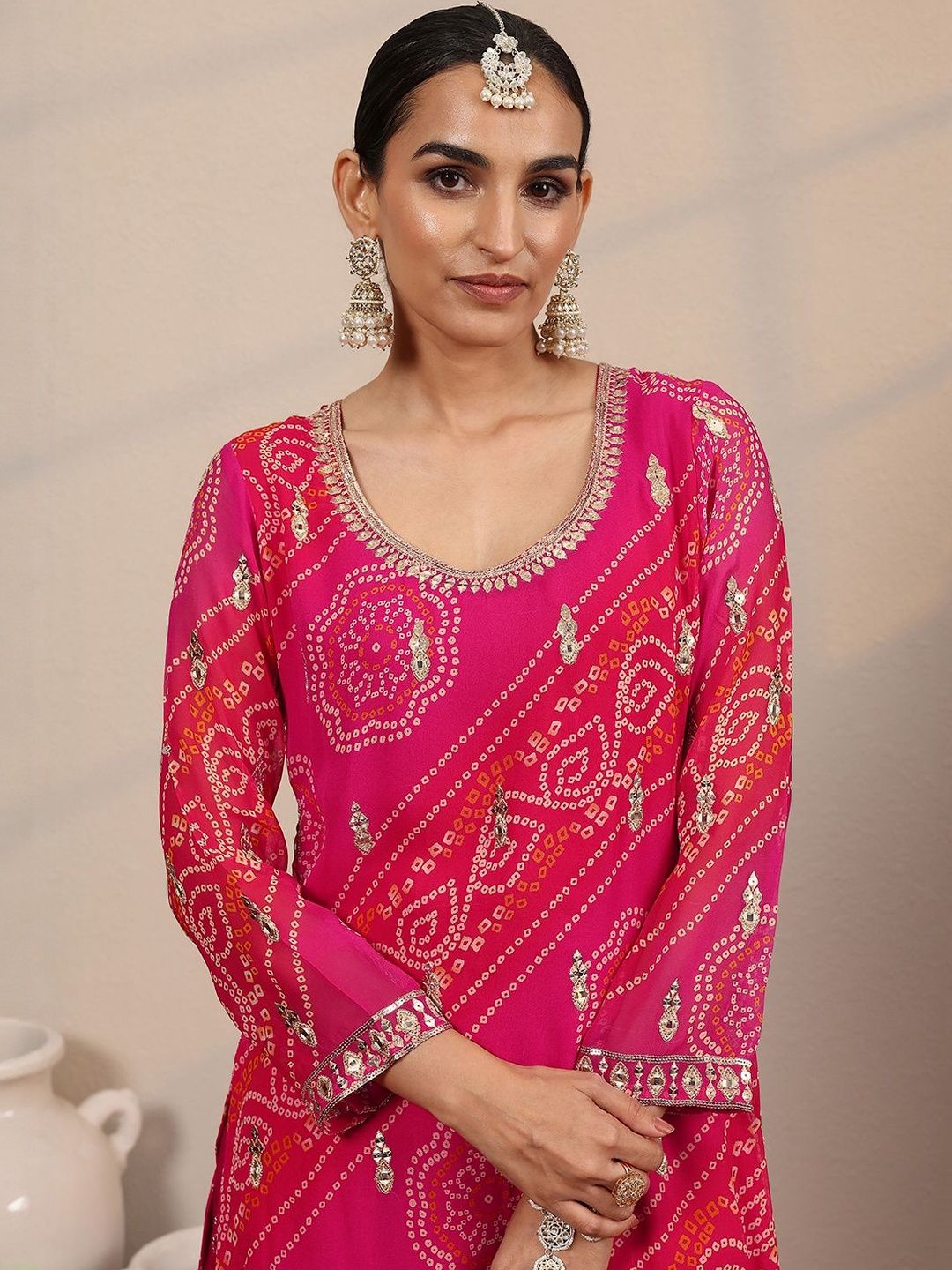 Dhiyona LL Women Ethnic Motifs Printed Regular Mirror Work Kurta with Sharara & Dupatta