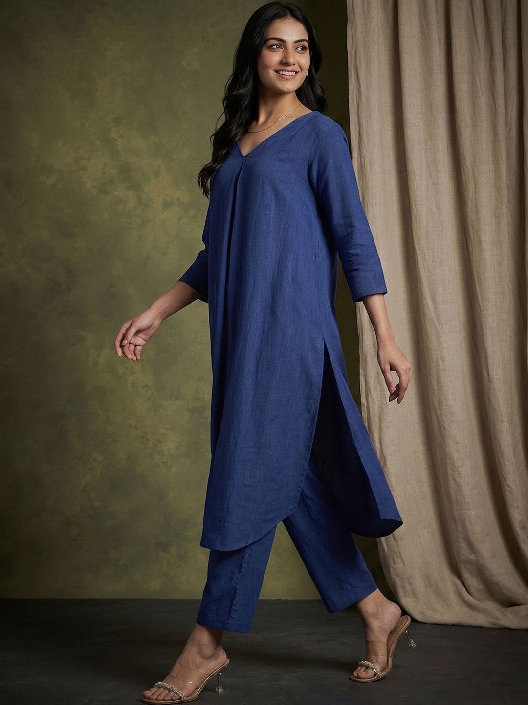V-Neck Kurta & Trousers
