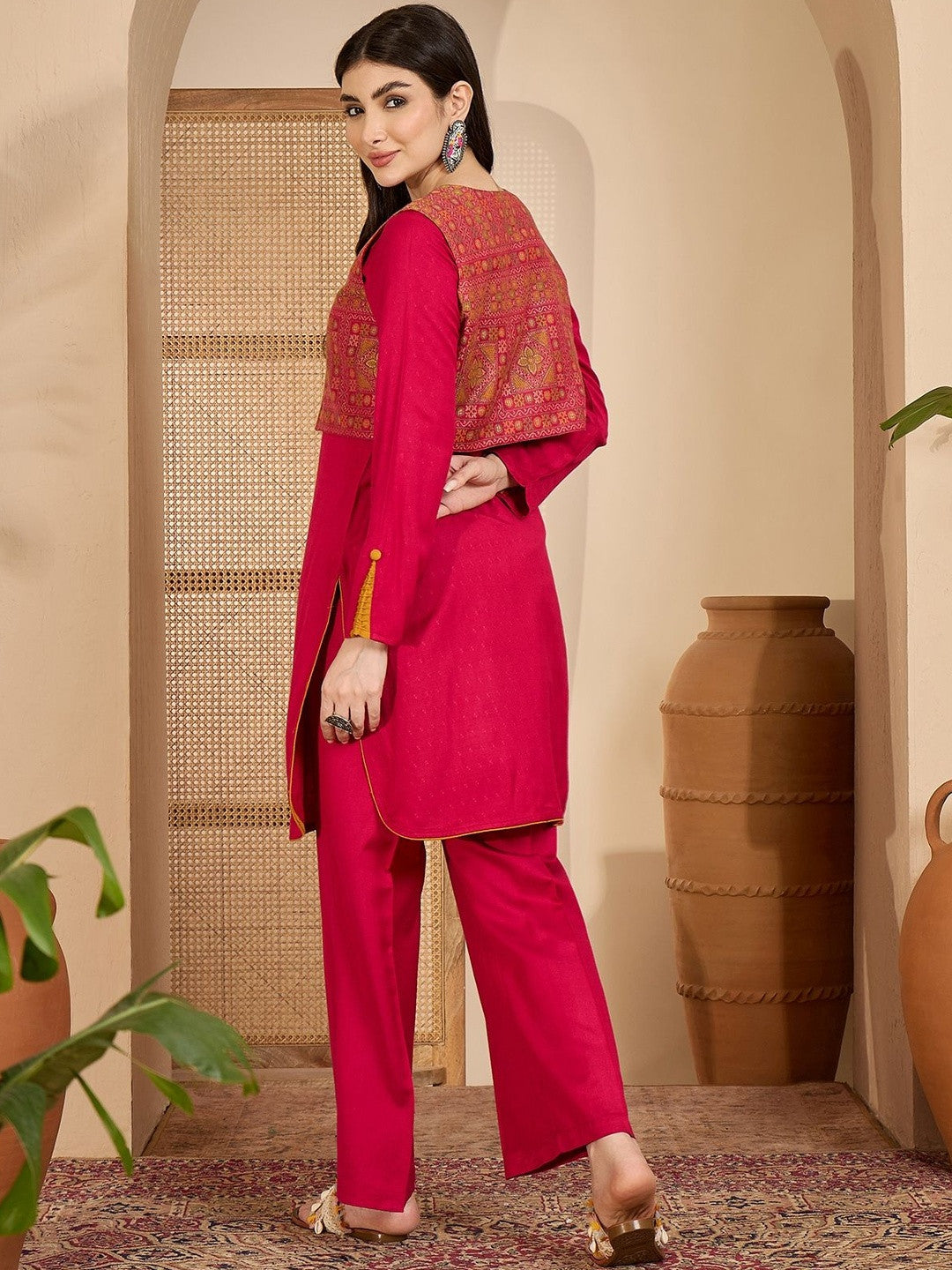 Winter Ethnic three-Piece kurta Set with Tassel-Tie Jacket