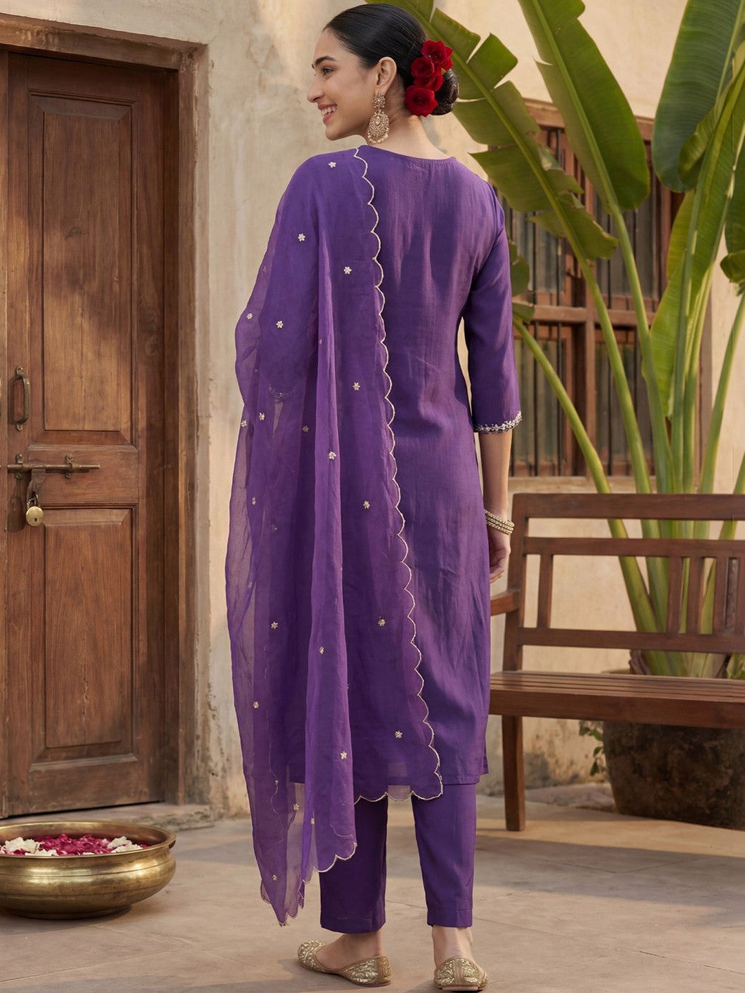 Women Ethnic Motifs Embroidered Regular Kurta with Trousers & With Dupatta