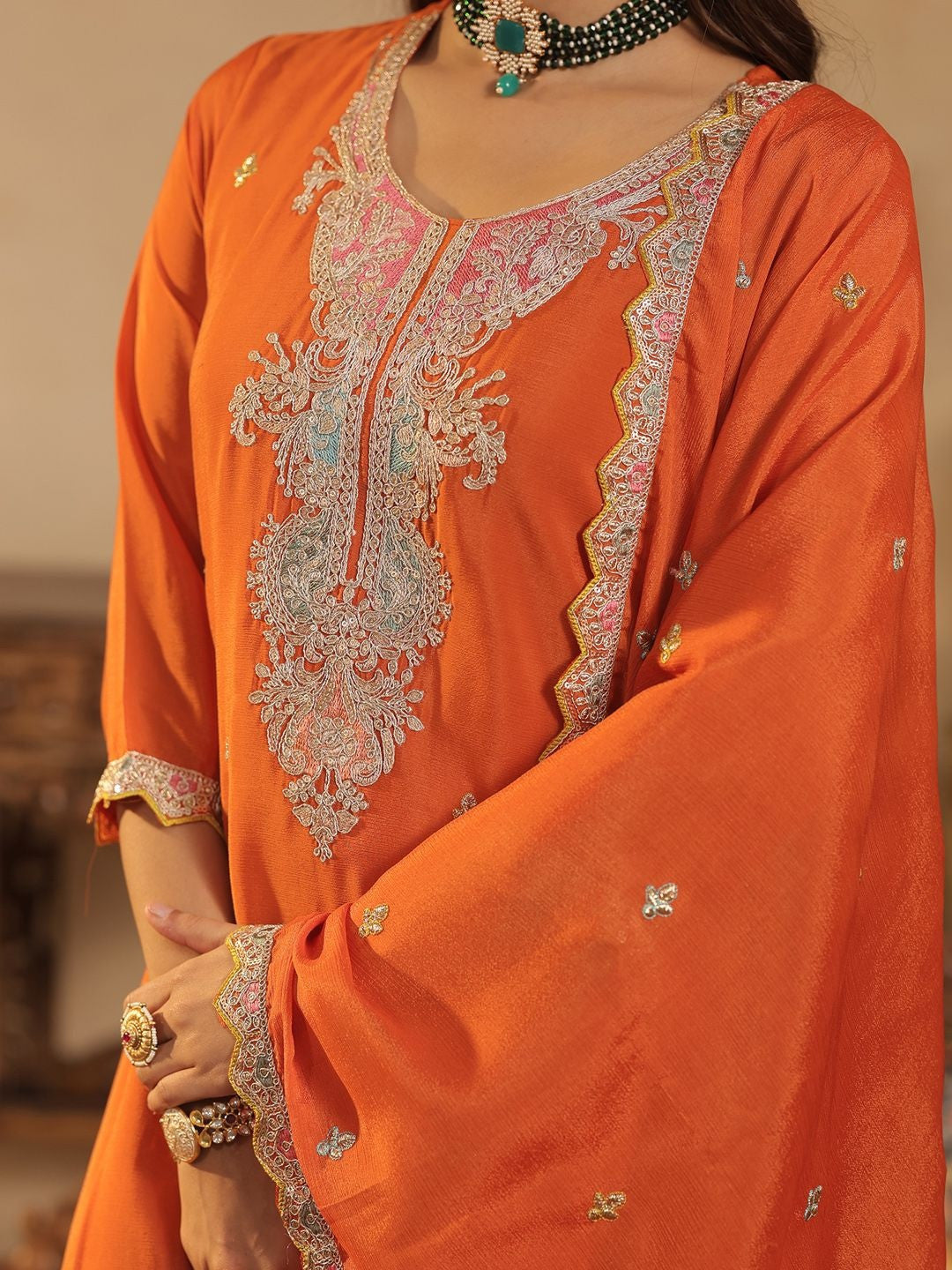 Women Ethnic Motifs Embroidered Sequinned Kurta with Palazzos & Dupatta