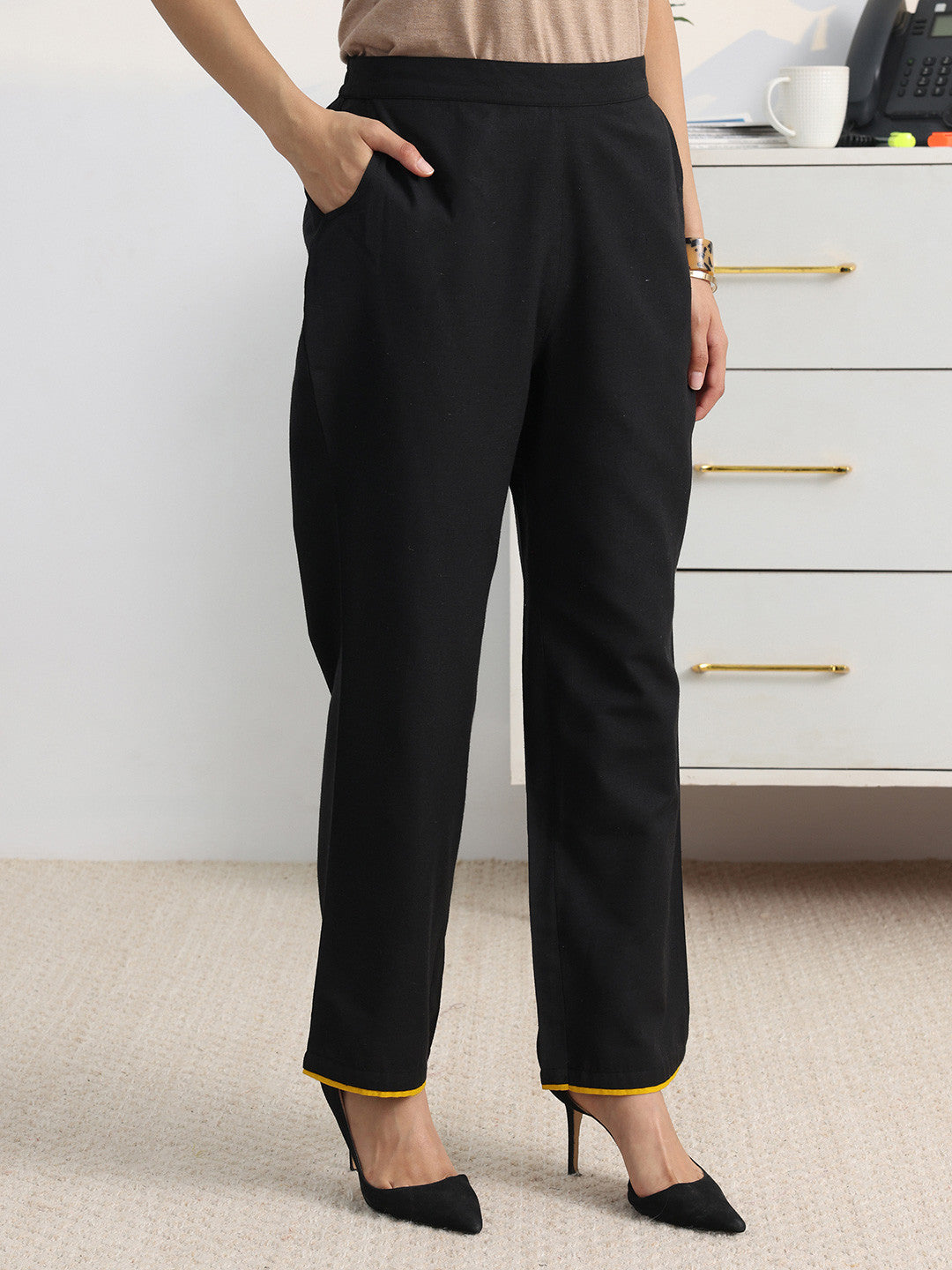 Libas Black Woven Design A-Line Kurta Set