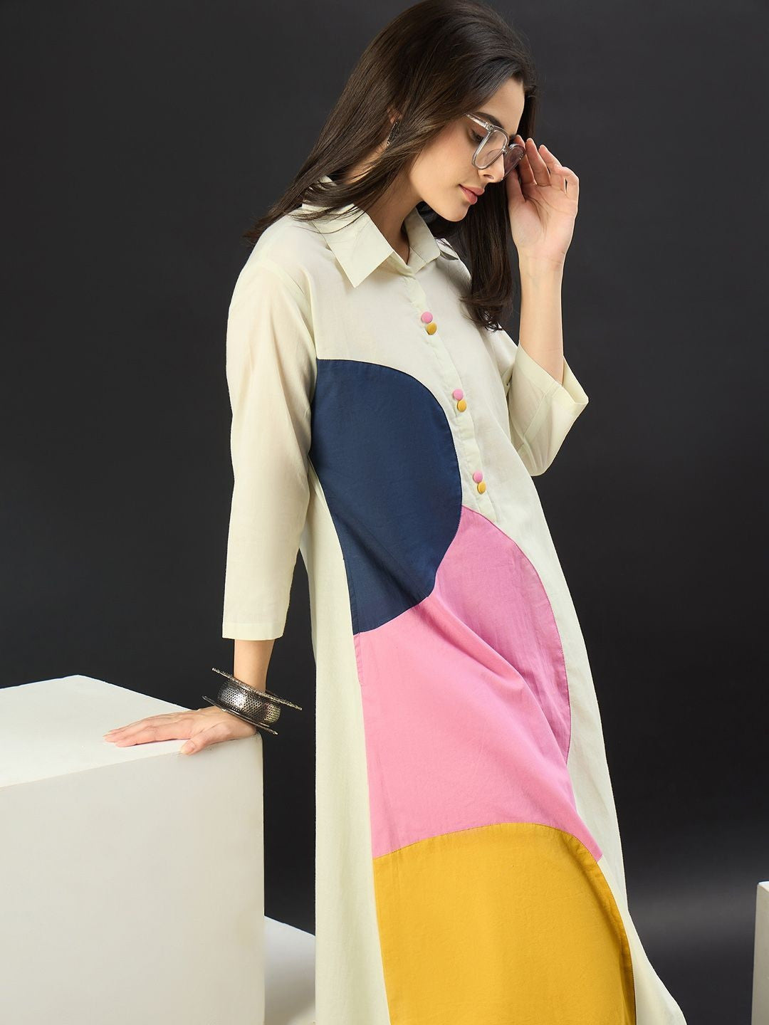 Women Colourblocked Panelled Pure Cotton Kurta with Palazzos