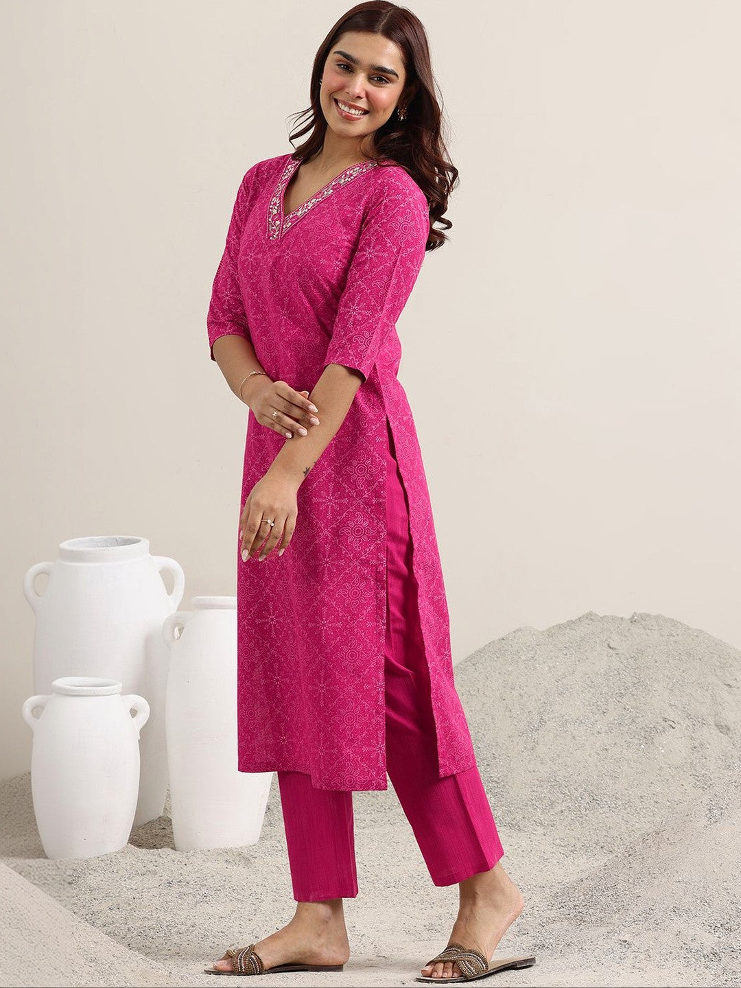 Women Ethnic Motifs Printed Regular Thread Work Kurta with Trousers & With Dupatta