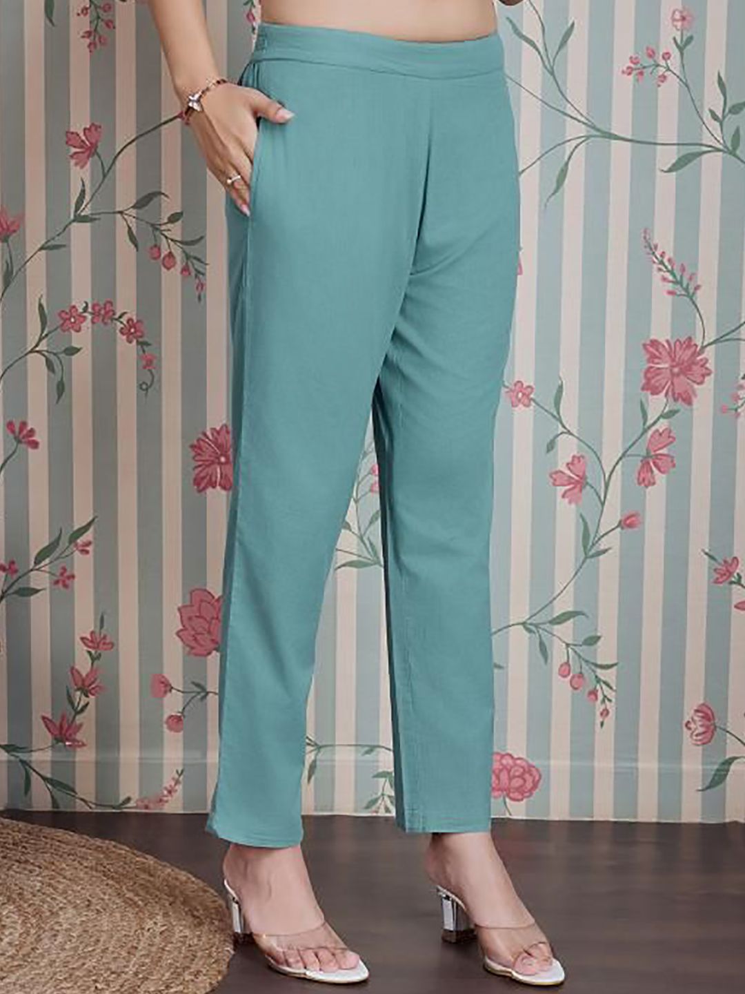 Dhiyona OD Floral Printed Pure Cotton Anarkali Kurta with Trousers