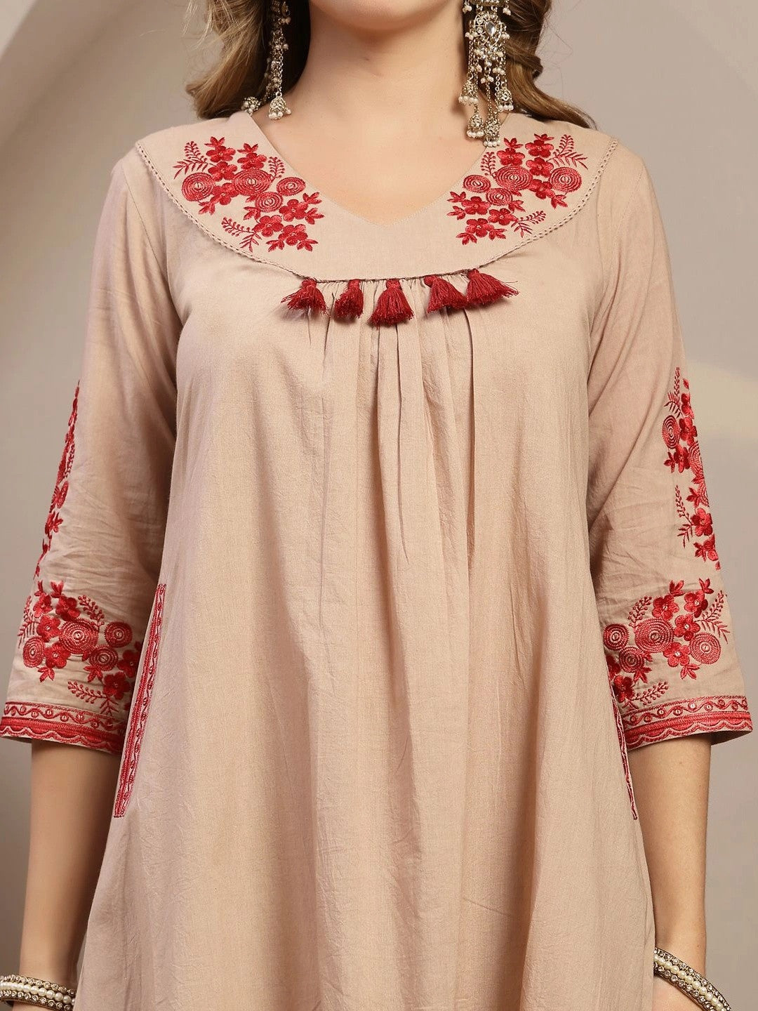 Women Embroidered Regular Sequinned Kurta with Palazzos & With Dupatta