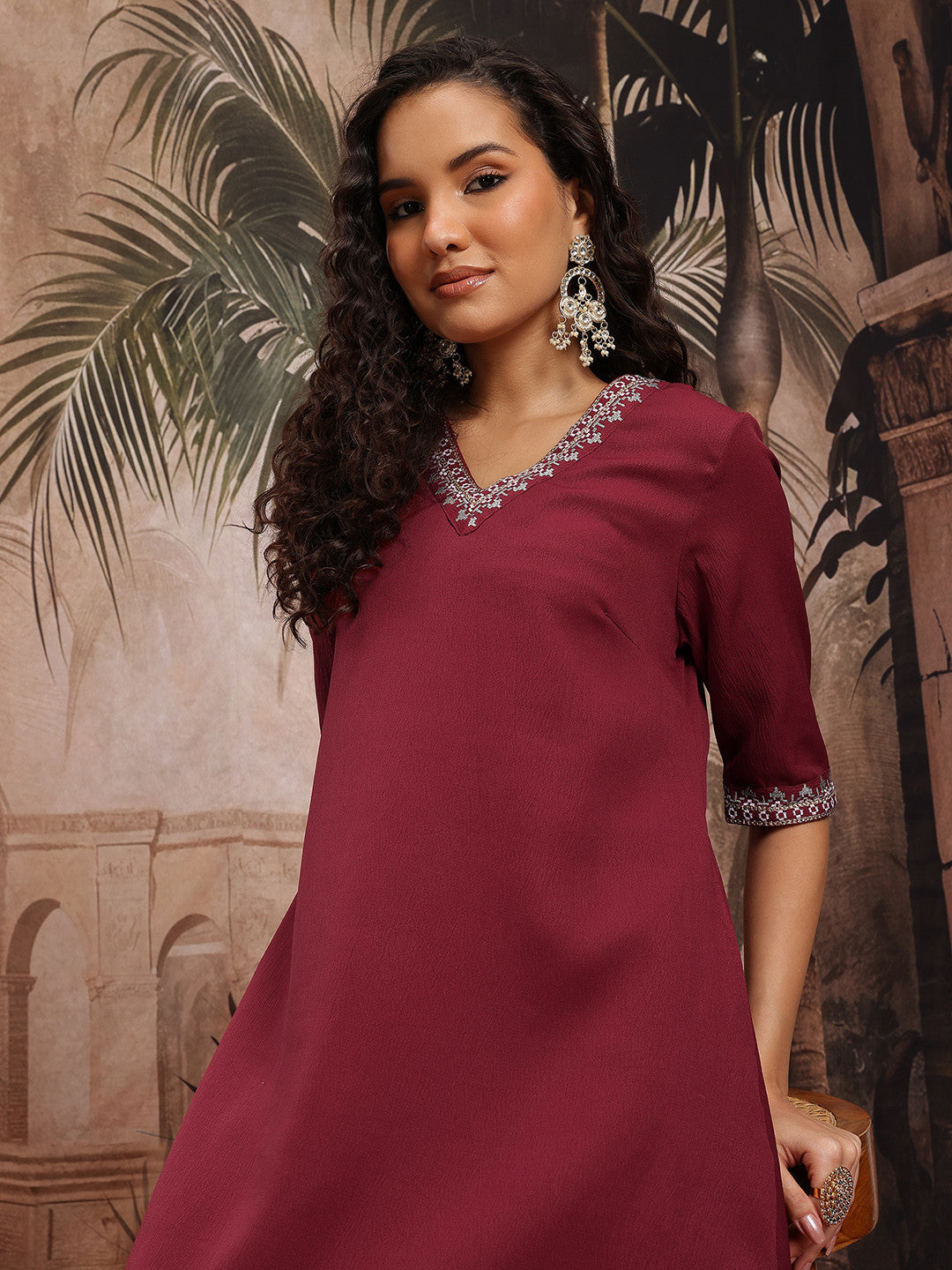 V-Neck Yoke Design A-Line Kurta with Trousers