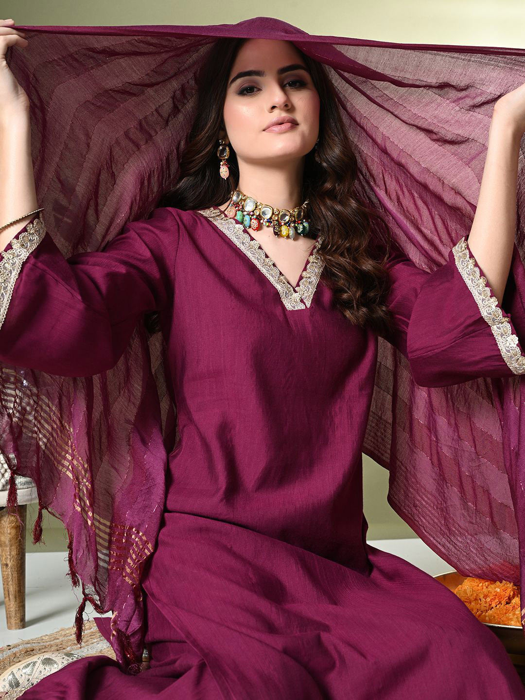 Embroidered Regular Thread Work Kurta with Salwar & With Dupatta