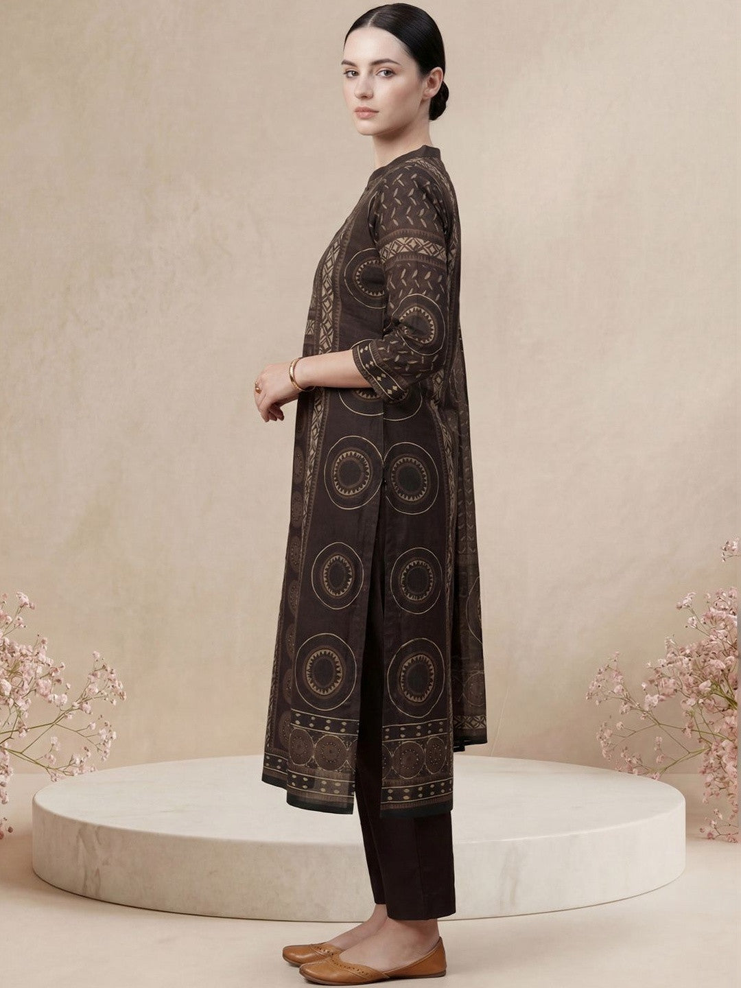 Women Ethnic Motifs Printed Regular Mirror Work Pure Cotton Kurta with Trousers & With Dupatta