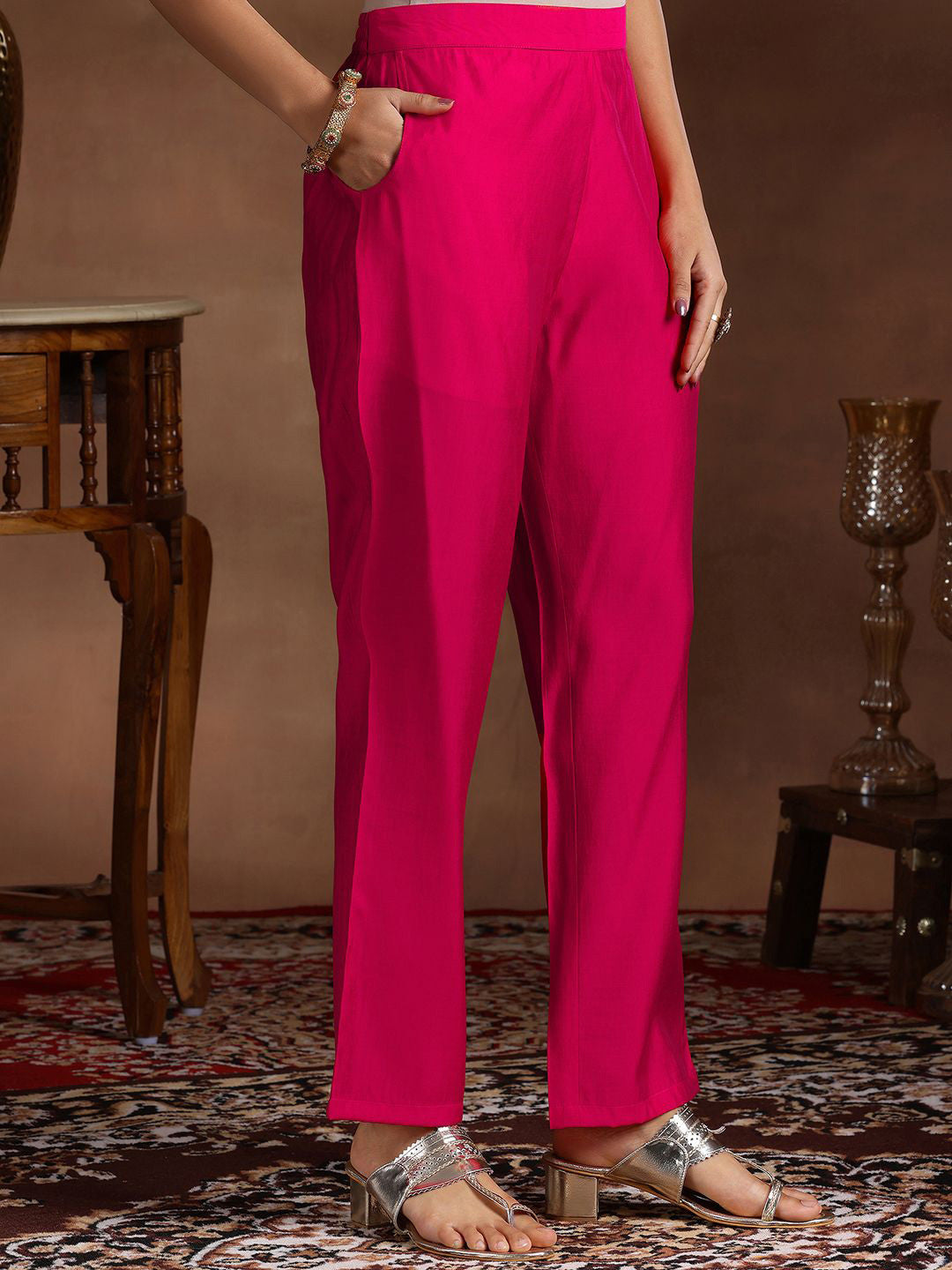 Paisley Printed Thread Work Kurta with Trousers & Dupatta