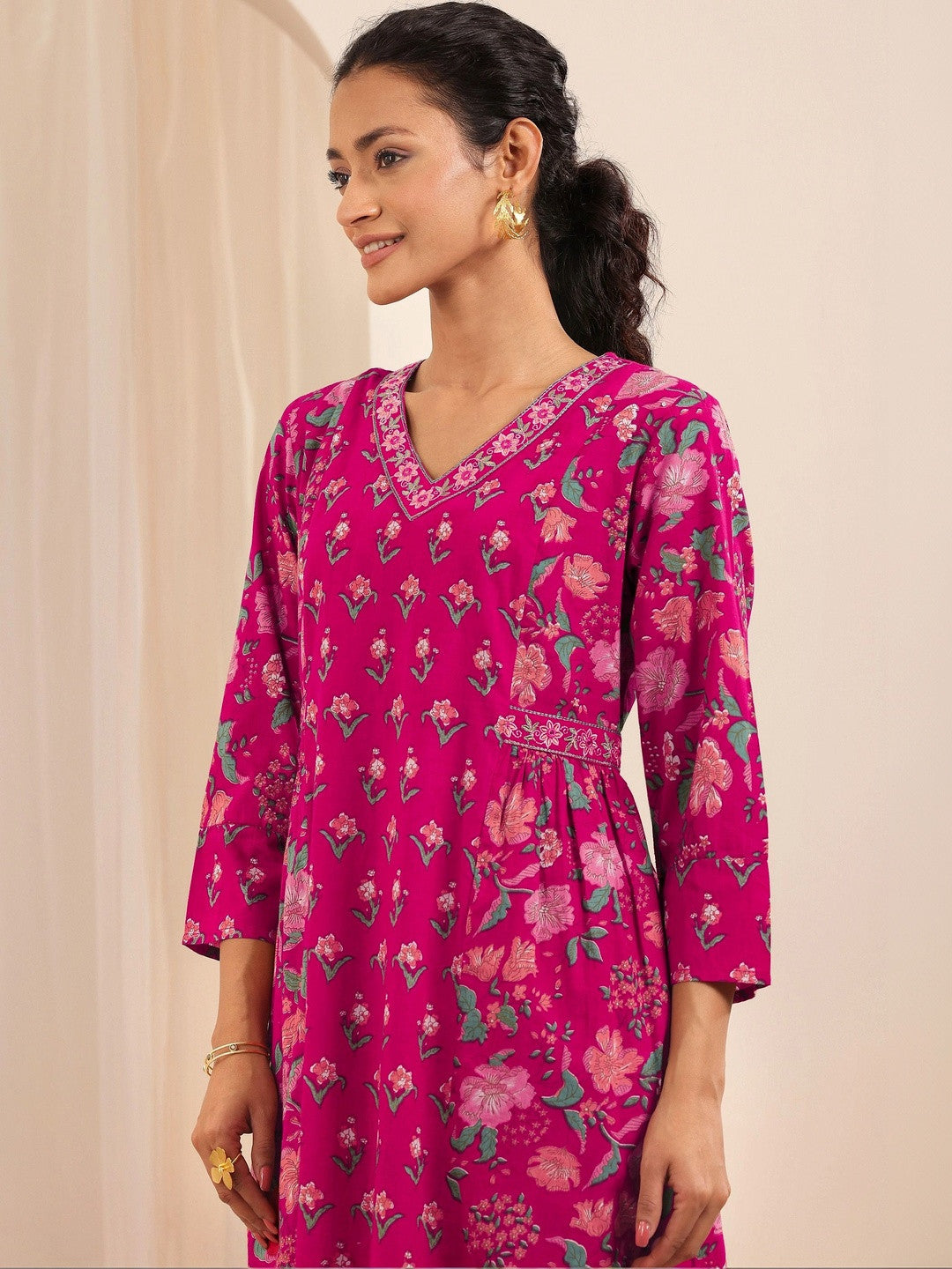 Women Floral Printed Panelled Mirror Work Kurta with Salwar & With Dupatta