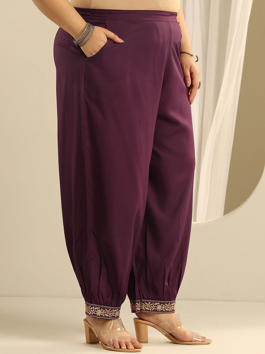 Dhiyona Women's Plus Size Ethnic Motifs Embroidered Kurta with Salwar & Dupatta