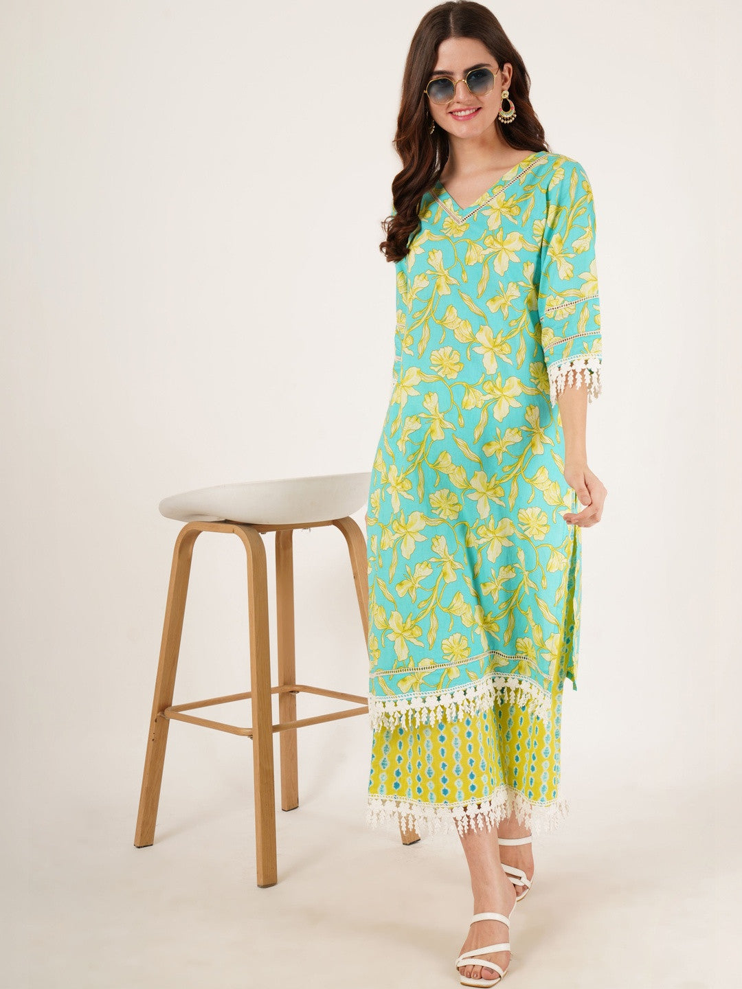 Women Floral Printed Regular Pure Cotton Kurta with Palazzos