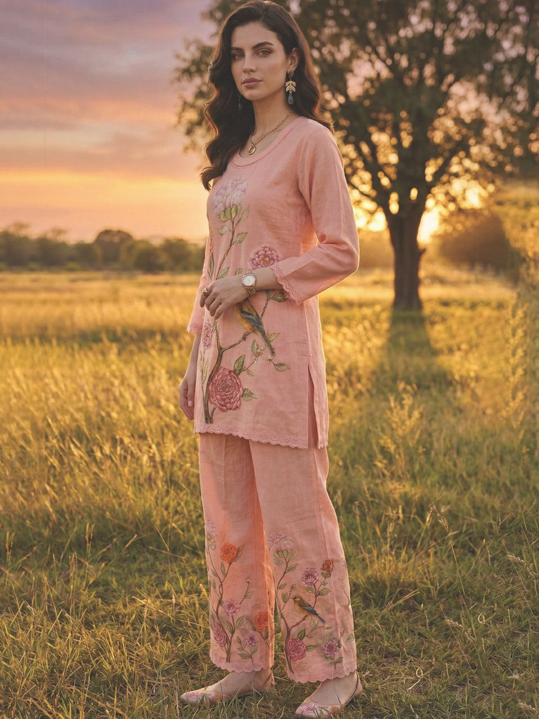 Printed V-Neck Straight Kurta With Palazzos