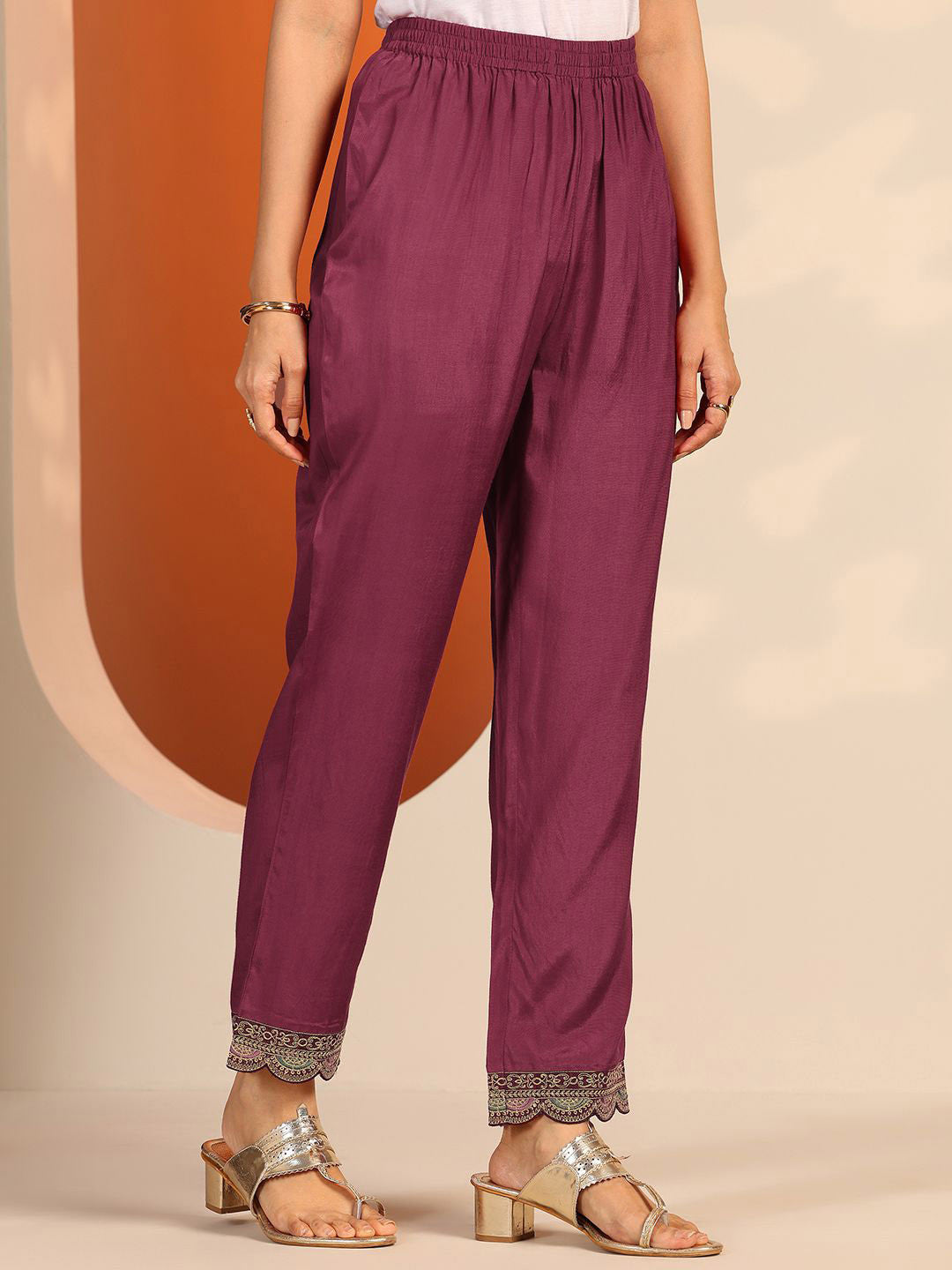 Womens Maroon Printed Anarkali Kurta With Trousers & Dupatta