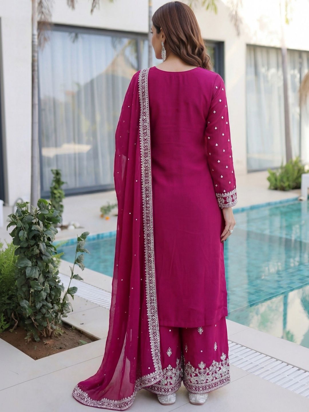 Dhiyona SN Embroidered Round Neck Straight Kurta & Sharara With Dupatta