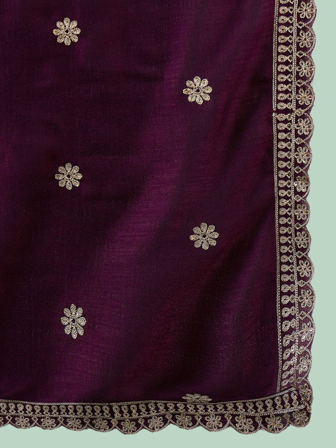 Purple Embroidered Empire Anarkali Kurta With Trousers & Dupatta