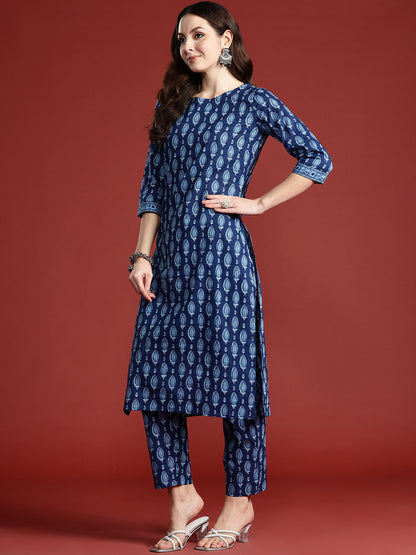 Ethnic Motifs Printed Pure Cotton Kurta with Trousers