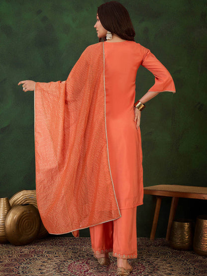 Zari Sequence Embroidered Straight Kurta Set With Dupatta