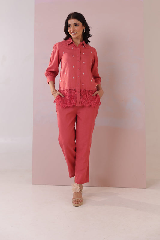 AutumnLane Purna Tomato Embroidery Lace Cotton Co-ord Set