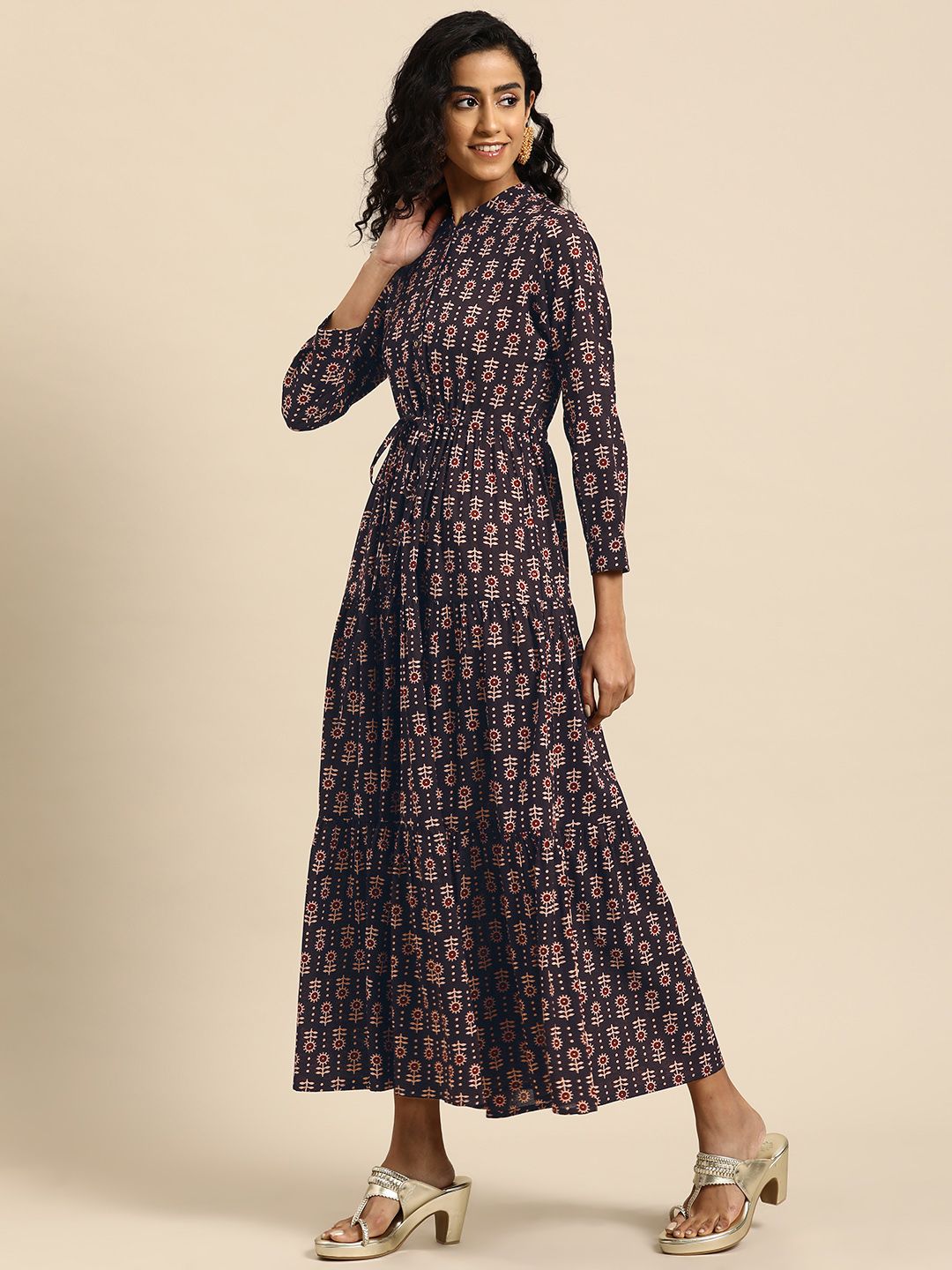 Dhiyona AY Women's Ethnic Motifs Printed Maxi Dress