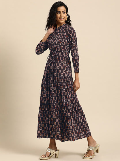 Dhiyona AY Women's Ethnic Motifs Printed Maxi Dress