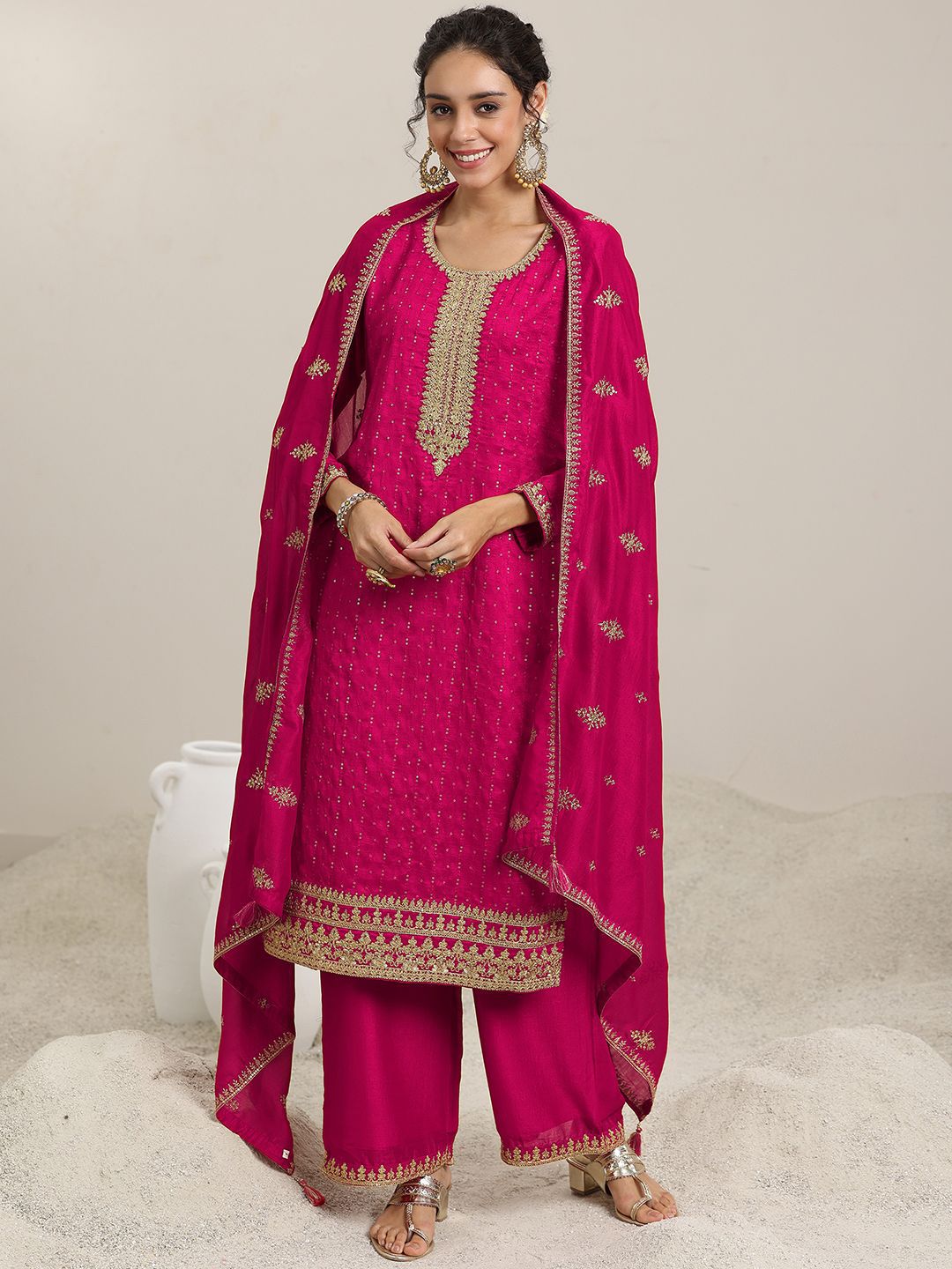 Dhiyona LL Women Floral Embroidered Kurta with Palazzos & Dupatta