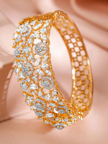 Dhiyona RJ Women's 22K Gold-Plated Cubic Zirconia Studded Floral Filigree Luxe Openable Bracelet