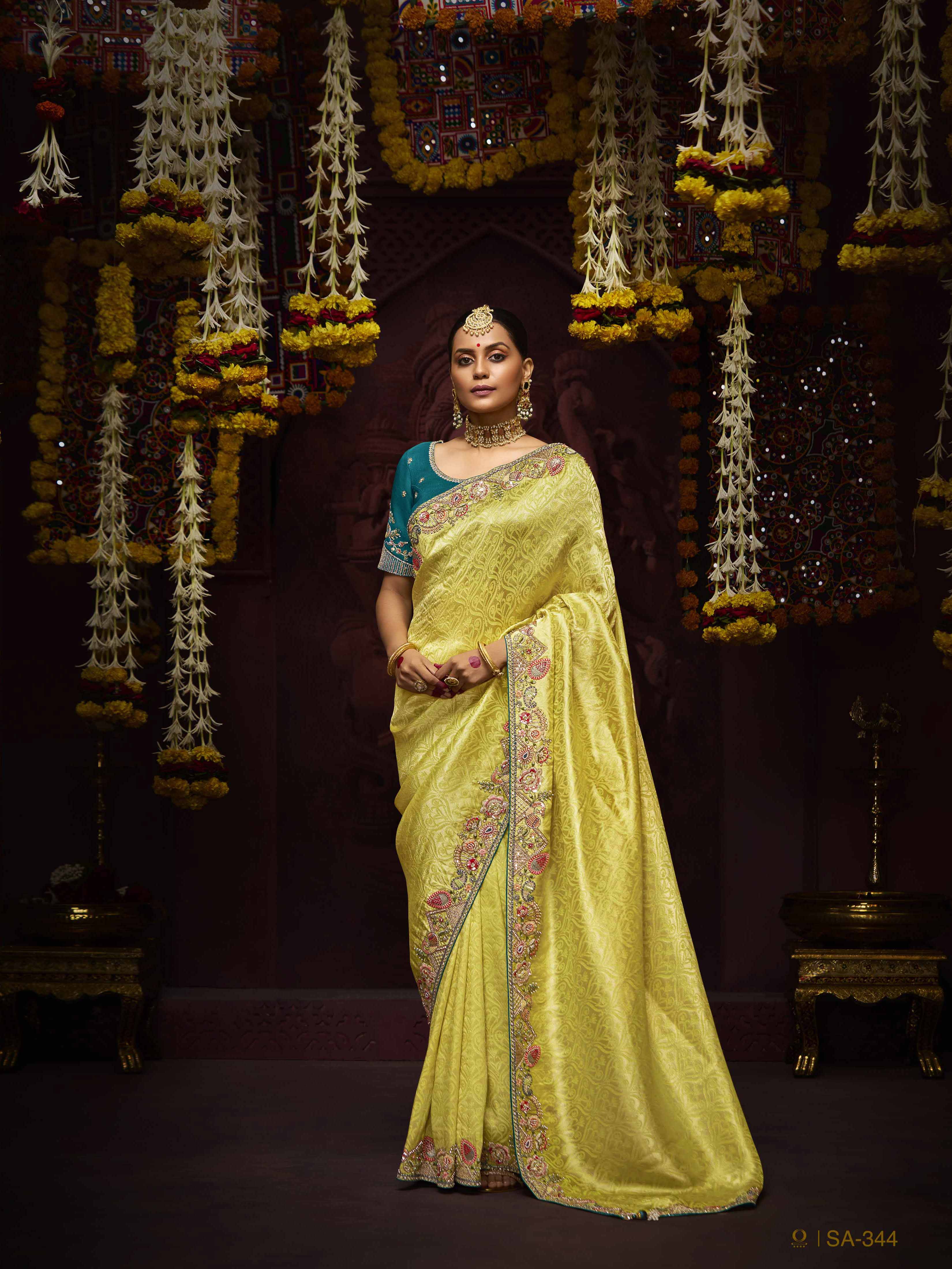 Dhiyona KM Women The Pista Banarasi Silk Saree & Forest Green Georgette Blouse