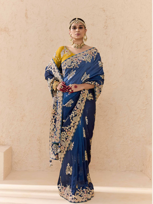 Dhiyona KM Women Royal Blue Tussar Silk Saree