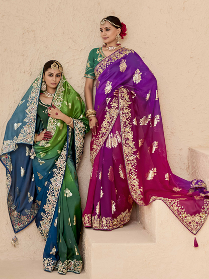 Dhiyona KM Women Shaded Purple & Pink Tussar Silk Saree
