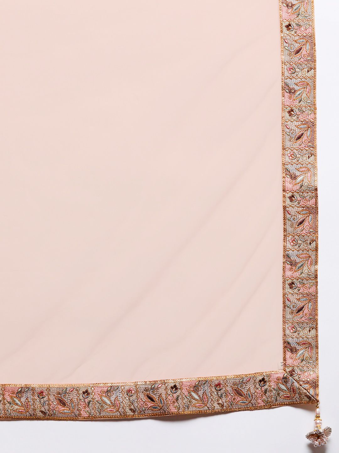 Dhiyona LL Women Peach-Coloured Floral Embroidered Sequinned Pure Silk Kurta with Palazzos & With Dupatta