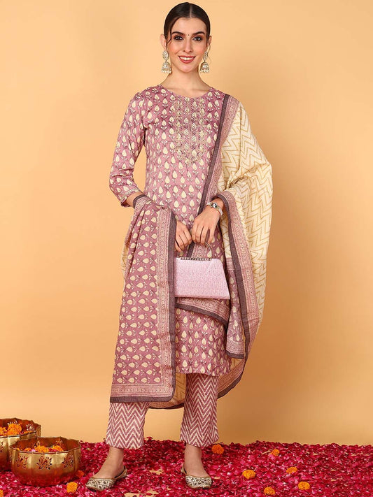 Dhiyona KL Women Ethnic Motifs Printed Regular Kurta with Trousers & With Dupatta